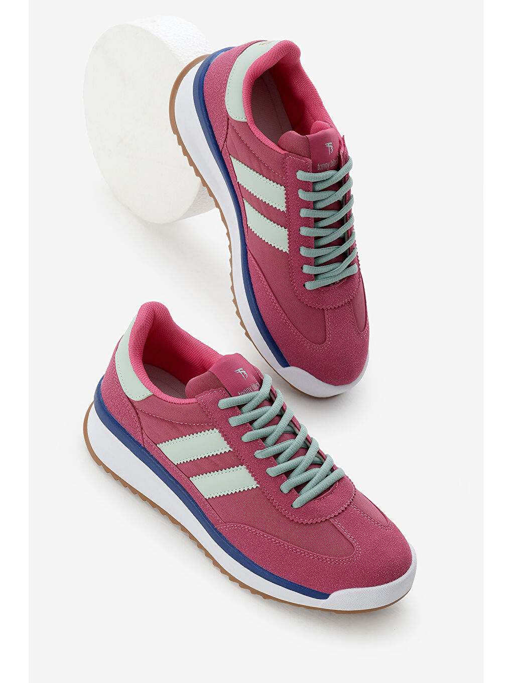 Unisex Fuşya Termo Taban Çift Şeritli Bağcıklı Spor Ayakkabı