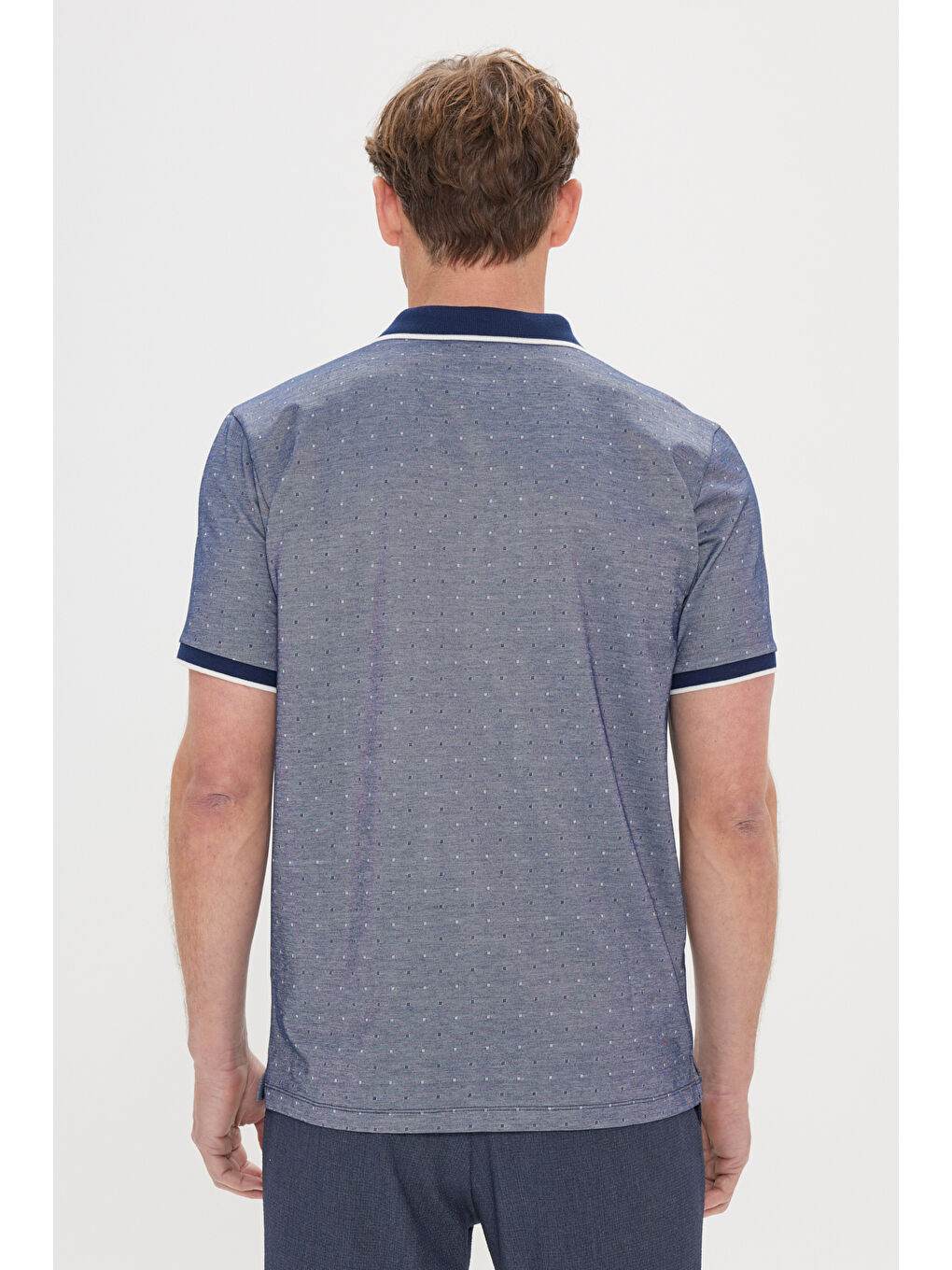 Erkek Lacivert Regular Fit Rahat Kesim Polo Yaka Pamuklu Cepli Jakarlı Tişört-4