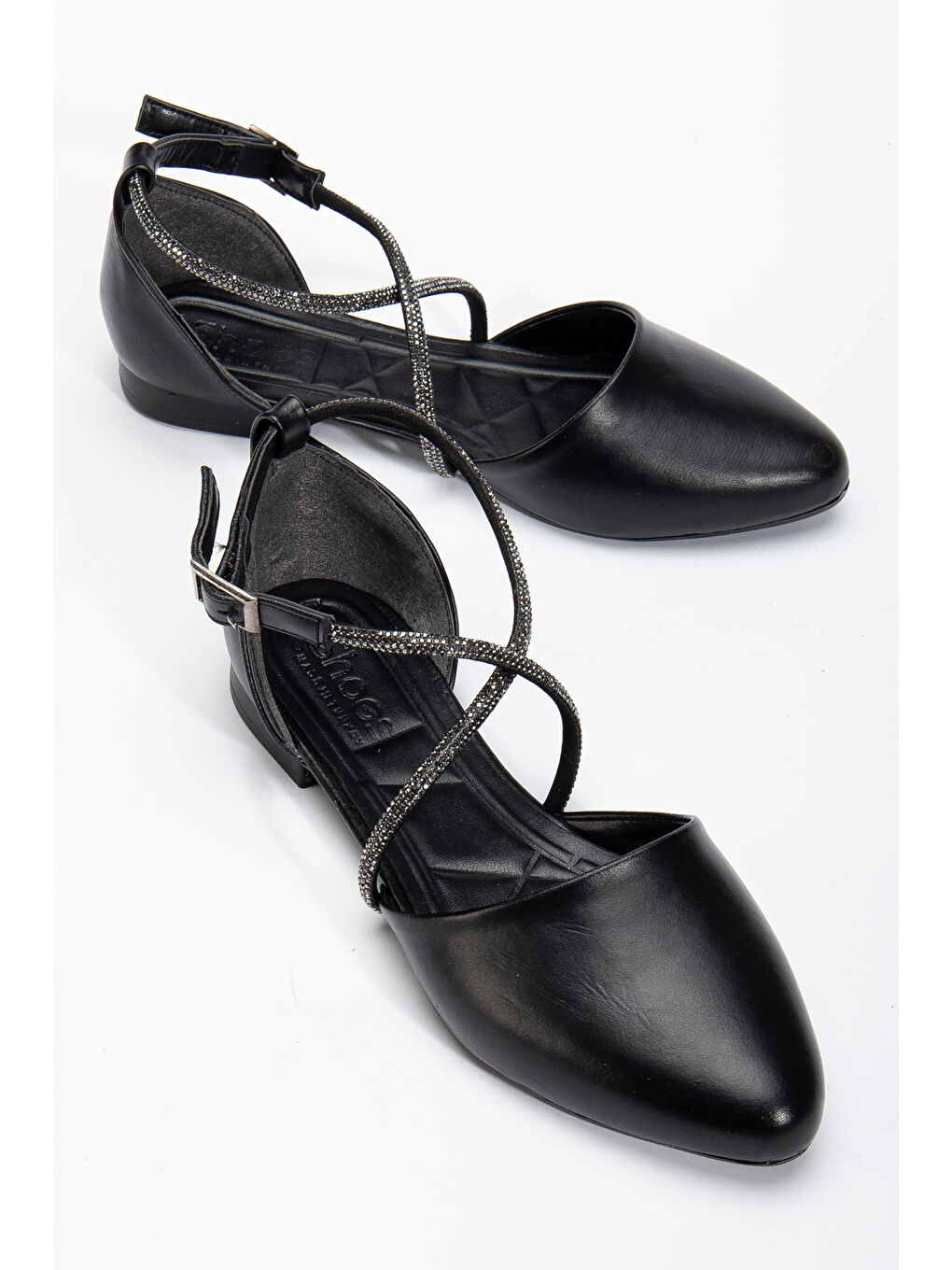 Kadın Siyah Çapraz Taş Halat Detaylı Bilekten Bağlamalı Babet-2