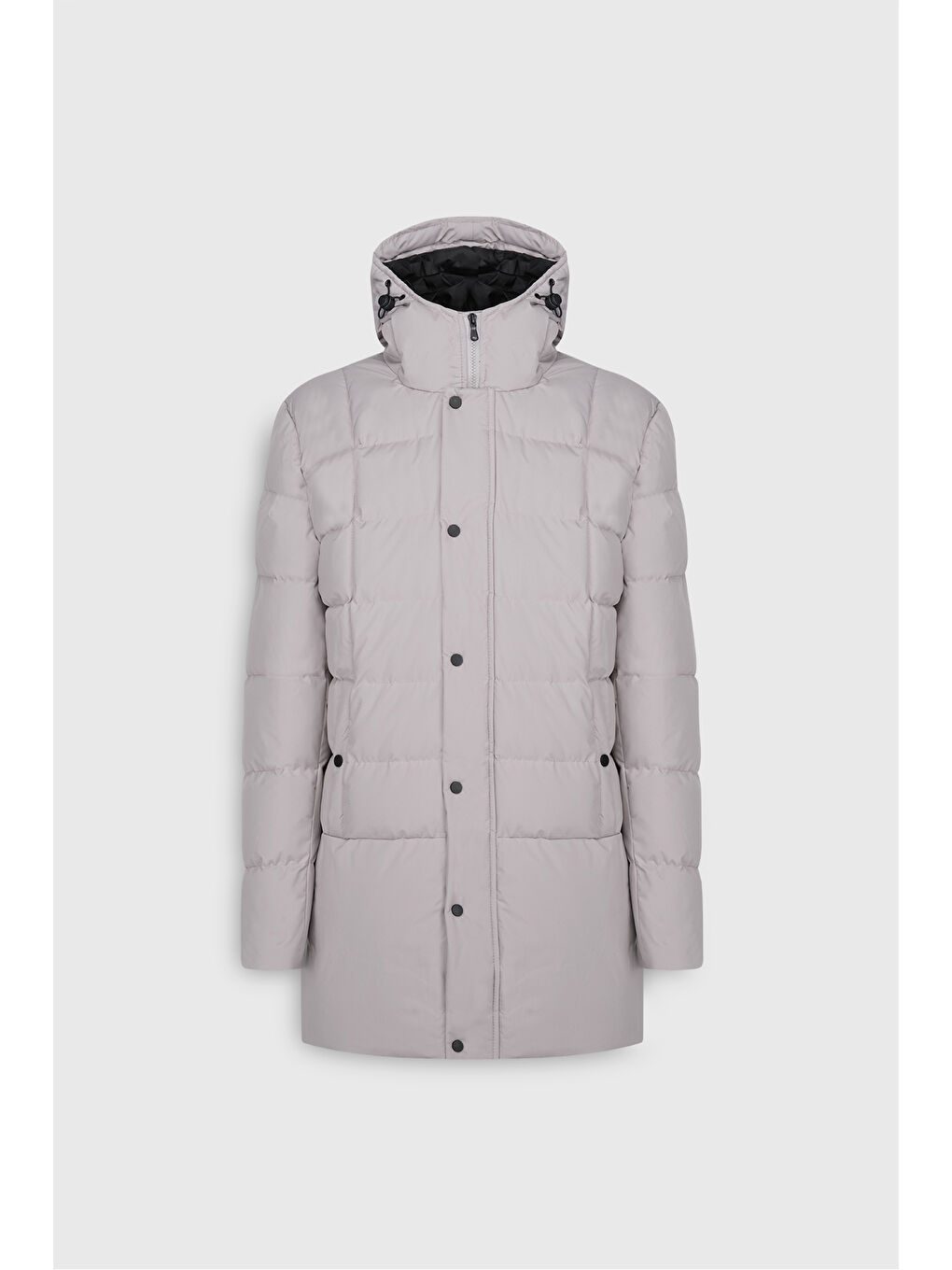 Bej Erkek Taş Standart Fit Normal Kesim Kapüşonlu Dik Yaka Yan Cepli Kaban-6