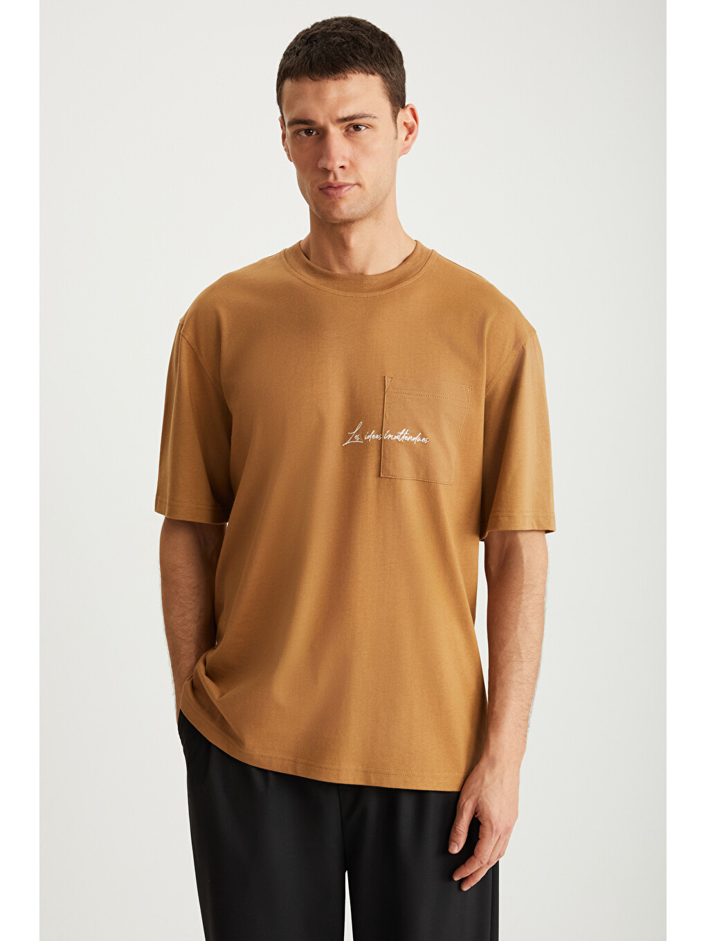 Kravın Erkek %100 Pamuk Bisiklet Yaka Baskılı Kahverengi T-shirt-3