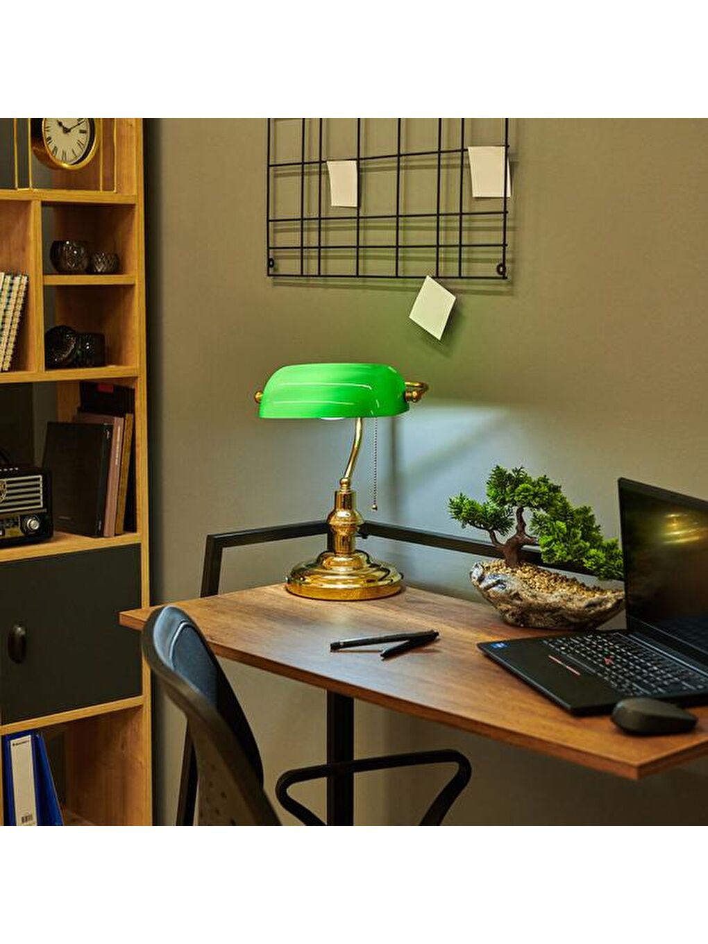 Sarı Banker Masa Lambası - Altın