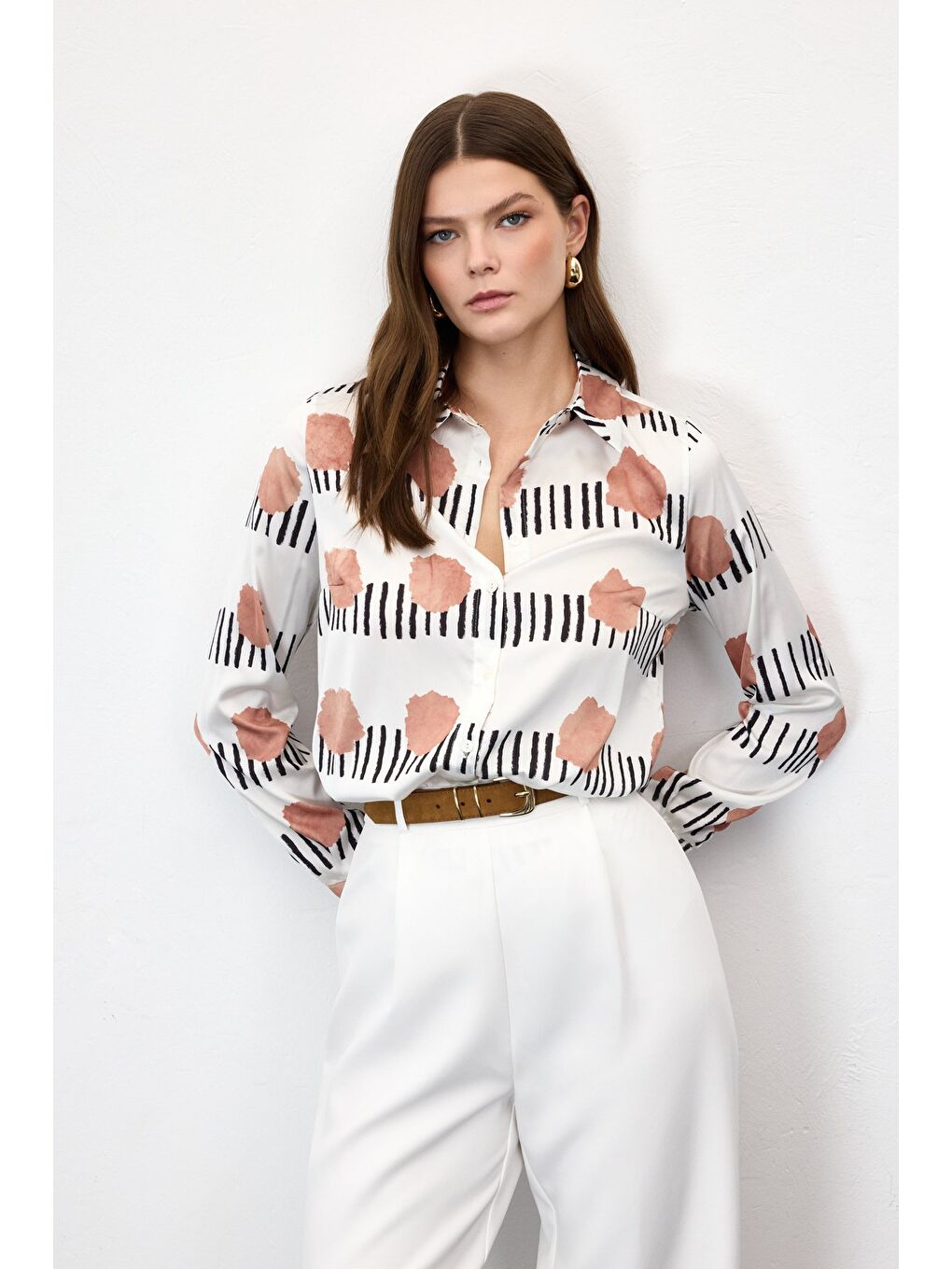 Kahverengi Desenli Klasik Gömlek - Mocha-2