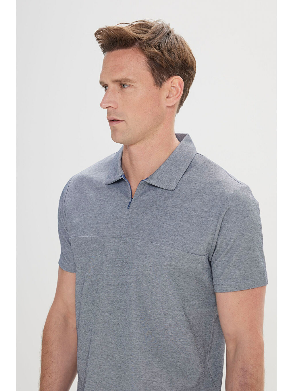 Erkek Lacivert Slim Fit Dar Kesim Pamuklu Polo Yaka Tişört-3