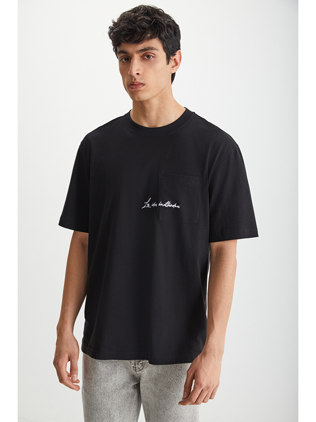 Kravın Erkek %100 Pamuk Bisiklet Yaka Baskılı Siyah T-shirt