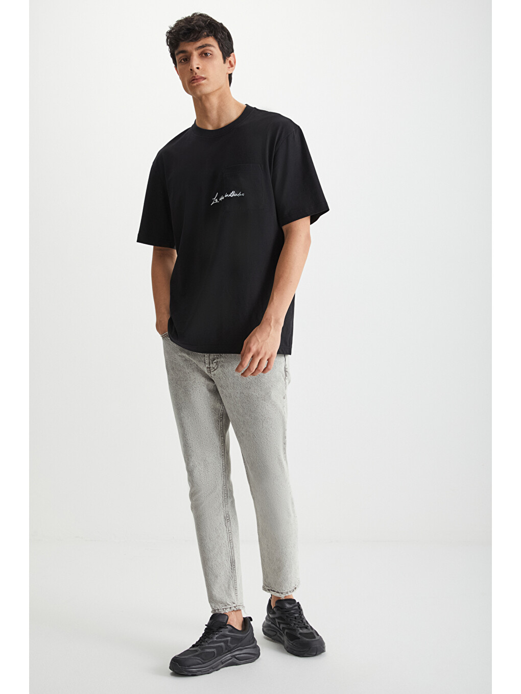 Kravın Erkek %100 Pamuk Bisiklet Yaka Baskılı Siyah T-shirt-2