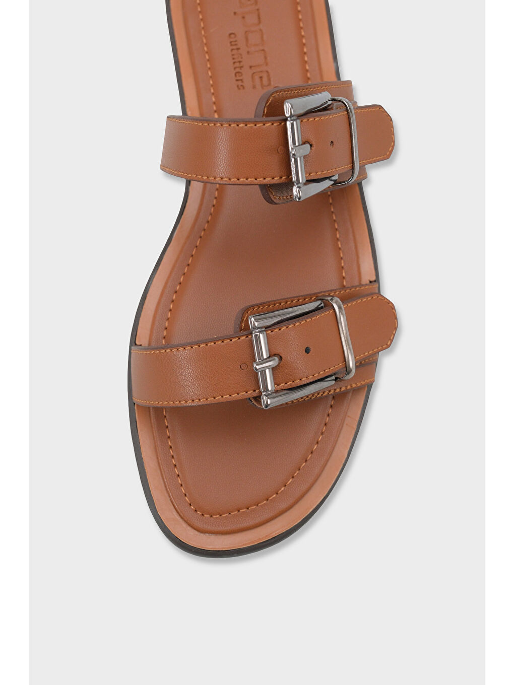 Kahverengi Madalyn Çift Tokalı Düz Topuklu Kadın Terlik Kadın Terlik-2