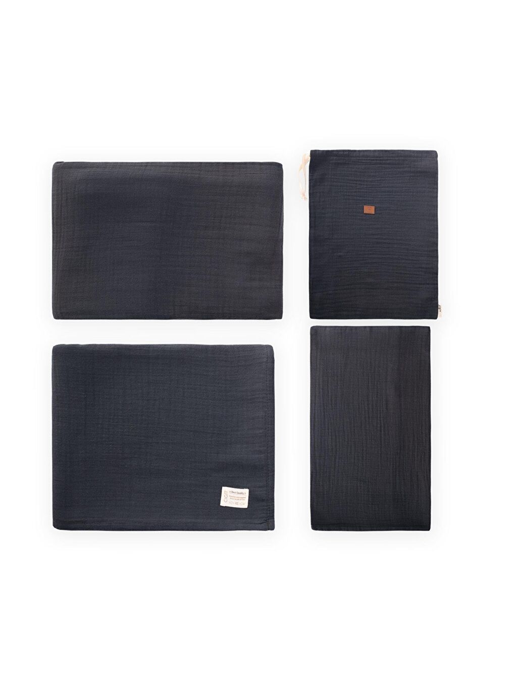 Gri Keseli Müslin Nevresim Takımı 100X135 Cm +/ - 3Cm Çarşaf 120X150 Yastık 35X45 Cm Füme