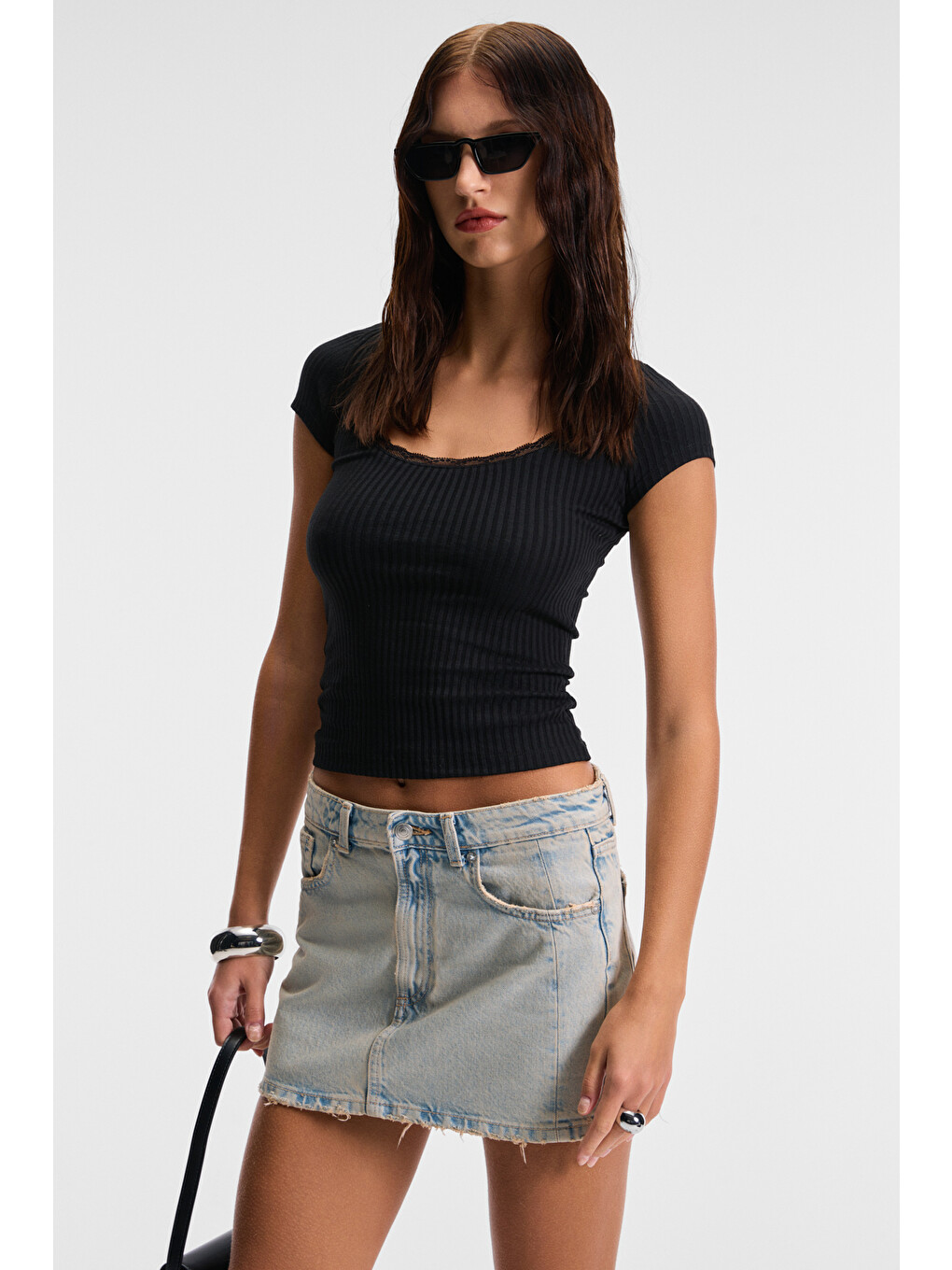 Hanıffıs Kadın Slim Havuz Yaka Uzun Kollu İnce Siyah Bluz-3
