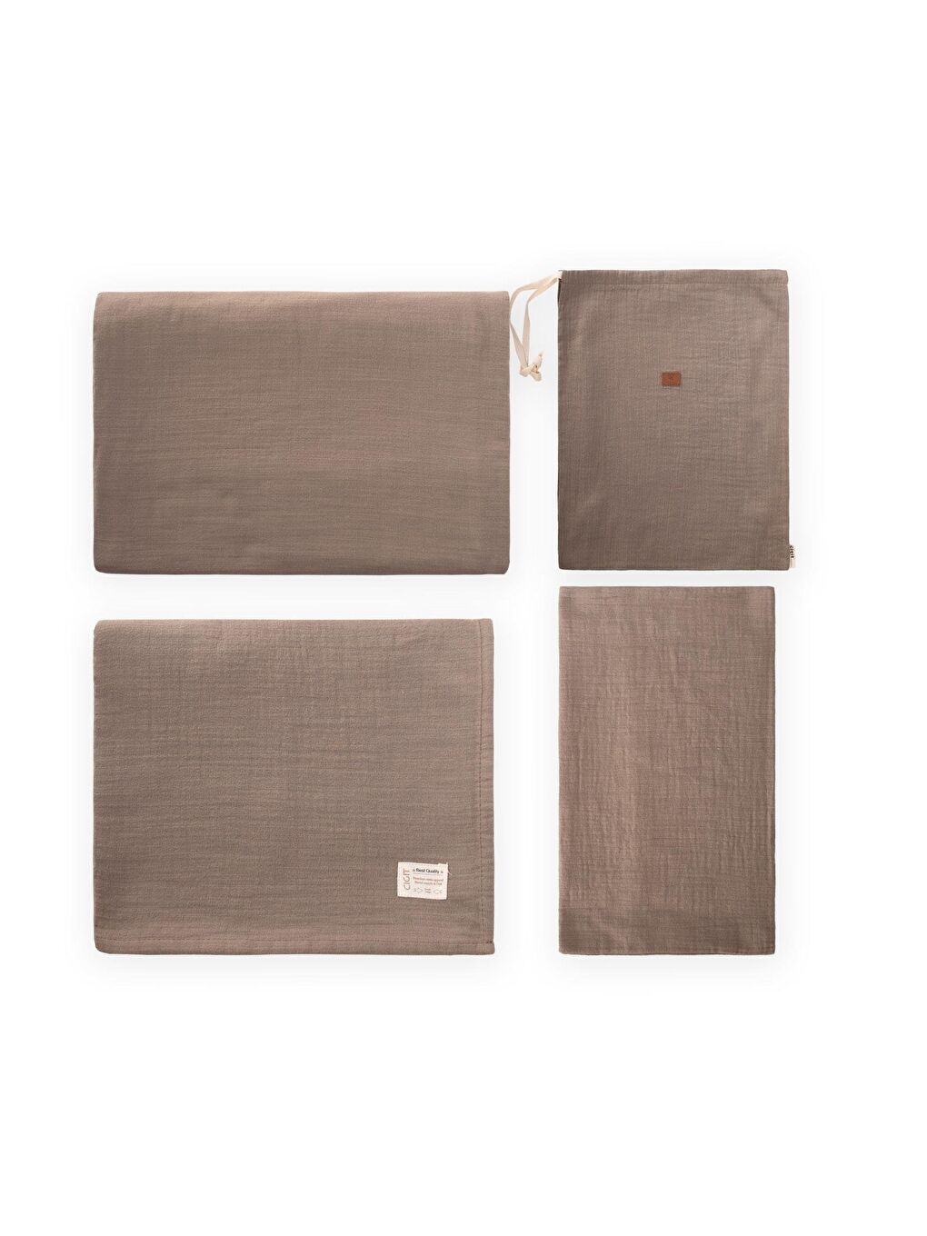 Kahverengi Keseli Müslin Nevresim Takımı 100X135 Cm +/ - 3Cm Çarşaf 120X150 Yastık 35X45 Cm Toprak