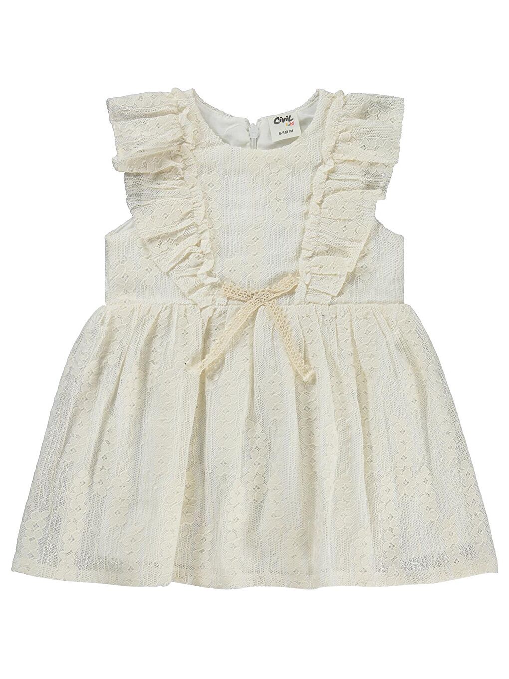 Baby Dantel Bel Fiyonklu 6-18 Ay Elbise - Ekru 9-12 Ay