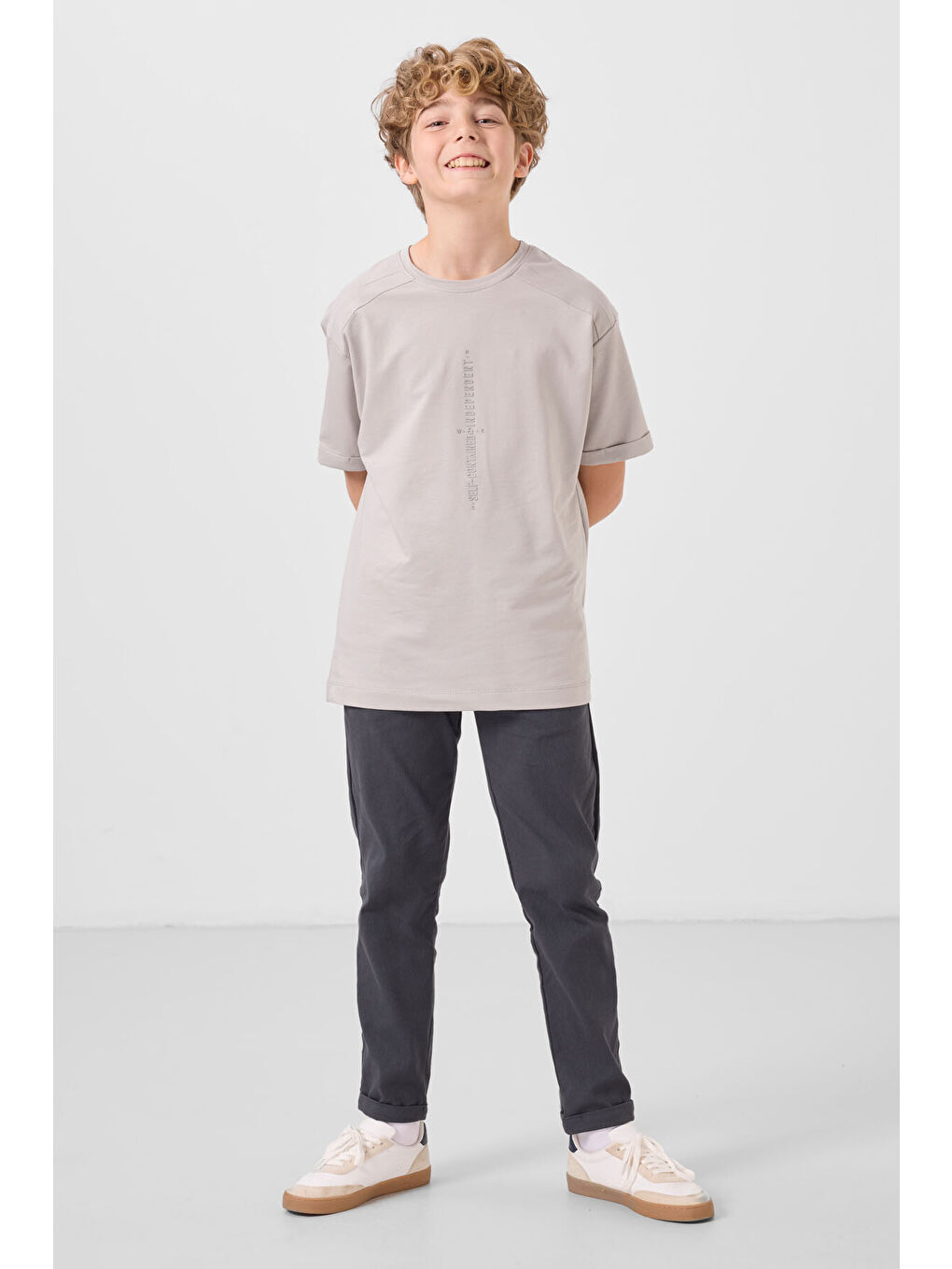 Gri Standart Fit Dokuma Hafif Esnek Chino Erkek Çocuk Pantolon - 11272