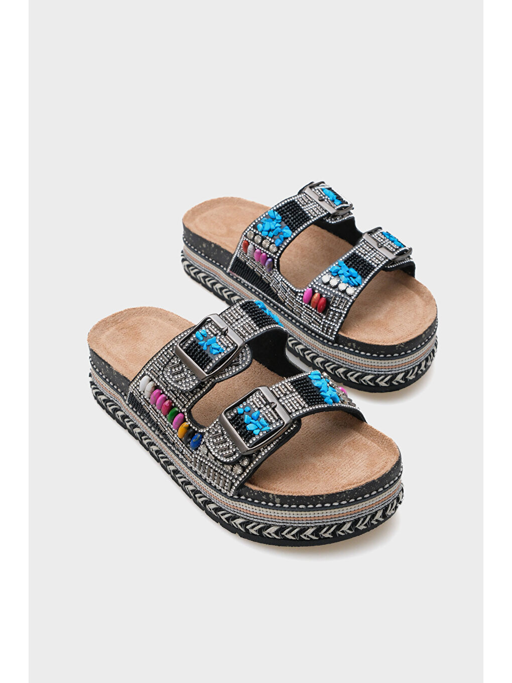 Siyah Alyson Taşlı Tokalı Düz Topuk Kadın Terlik-1