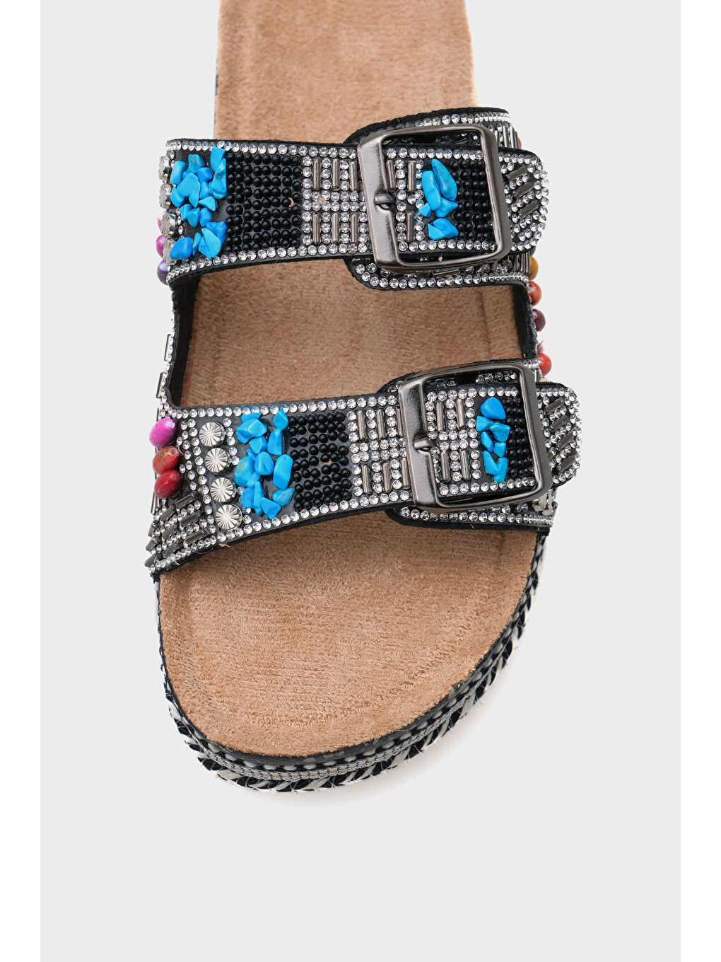 Siyah Alyson Taşlı Tokalı Düz Topuk Kadın Terlik-2