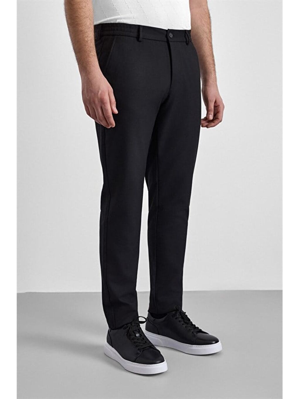 Siyah Slim Düz İnterlok Yarım Lastikli Rüzgar Geçirmez Jogger Pantolon-2