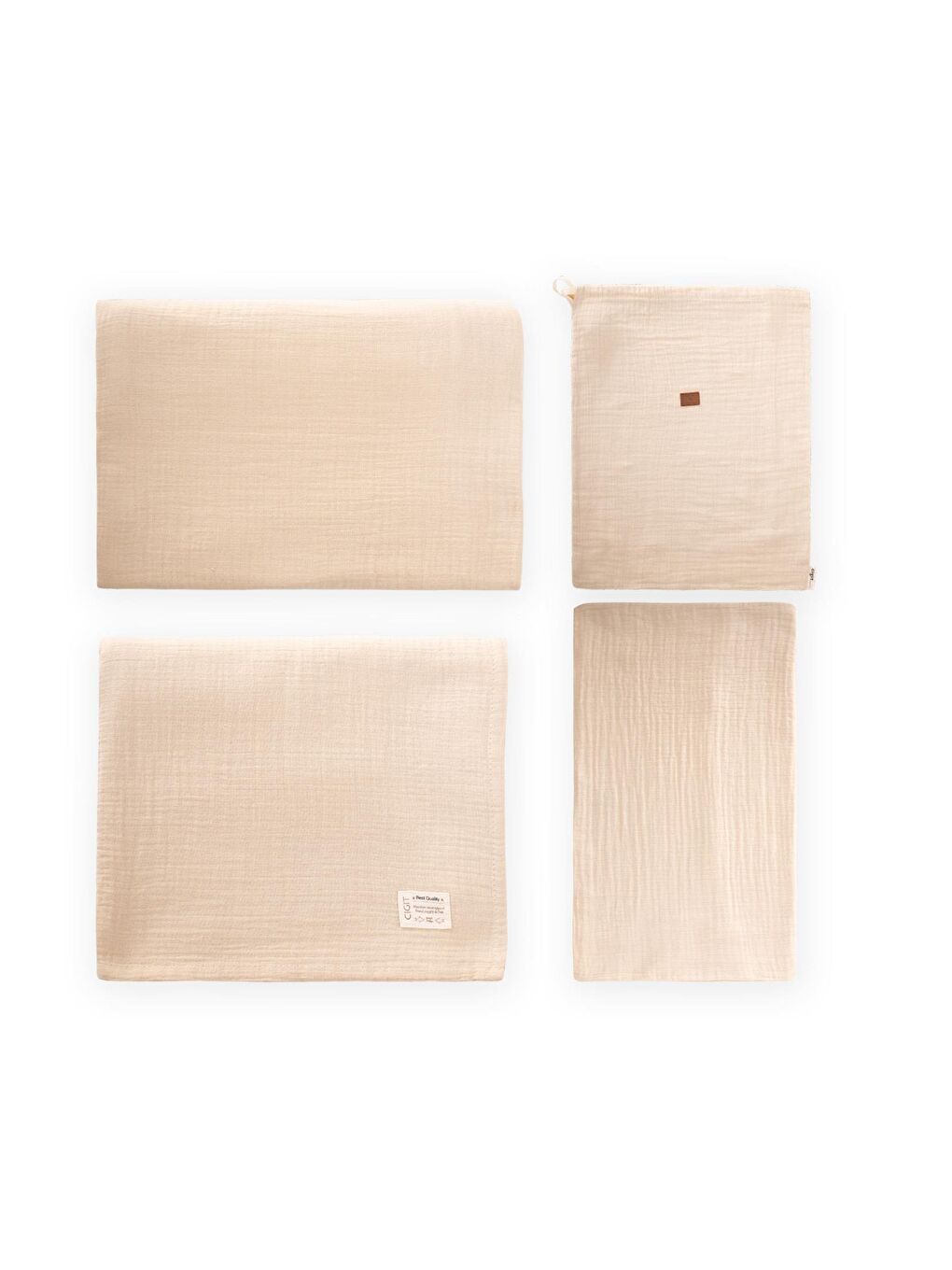 Bej Keseli Müslin Nevresim Takımı 100X135 Cm +/ - 3Cm Çarşaf 120X150 Yastık 35X45 Cm Kum