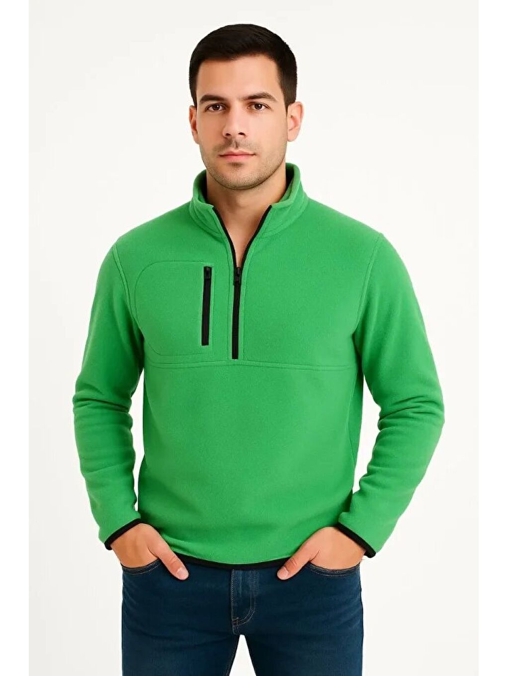 Arka Polar Kazak Dik Yaka - Yeşil-1