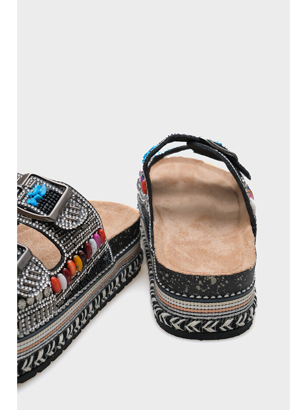 Siyah Alyson Taşlı Tokalı Düz Topuk Kadın Terlik-3