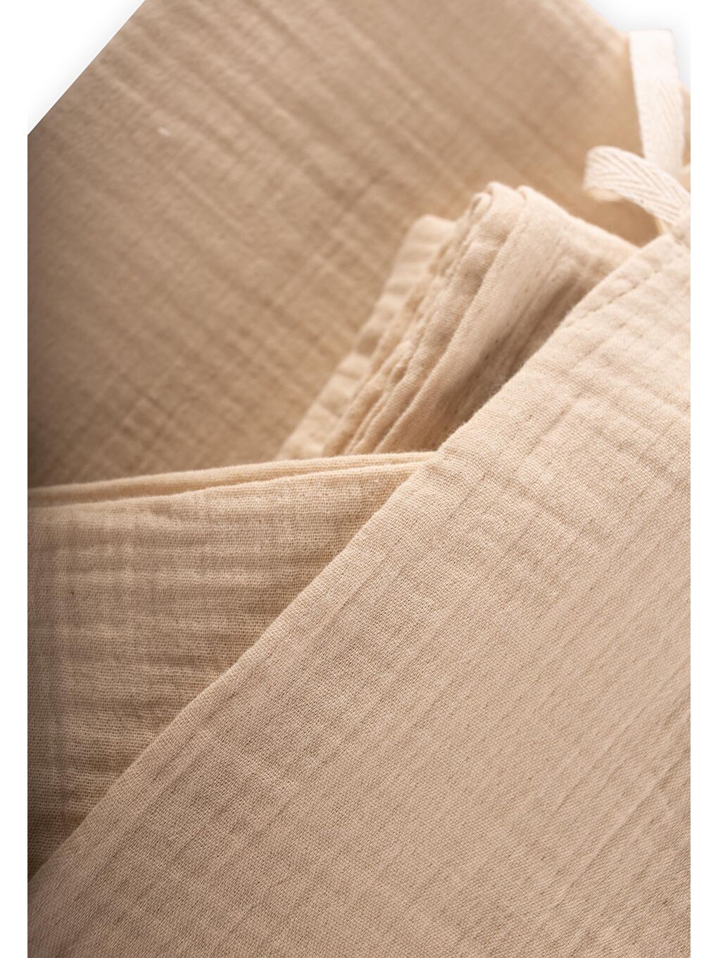 Bej Keseli Müslin Nevresim Takımı 100X135 Cm +/ - 3Cm Çarşaf 120X150 Yastık 35X45 Cm Kum-2