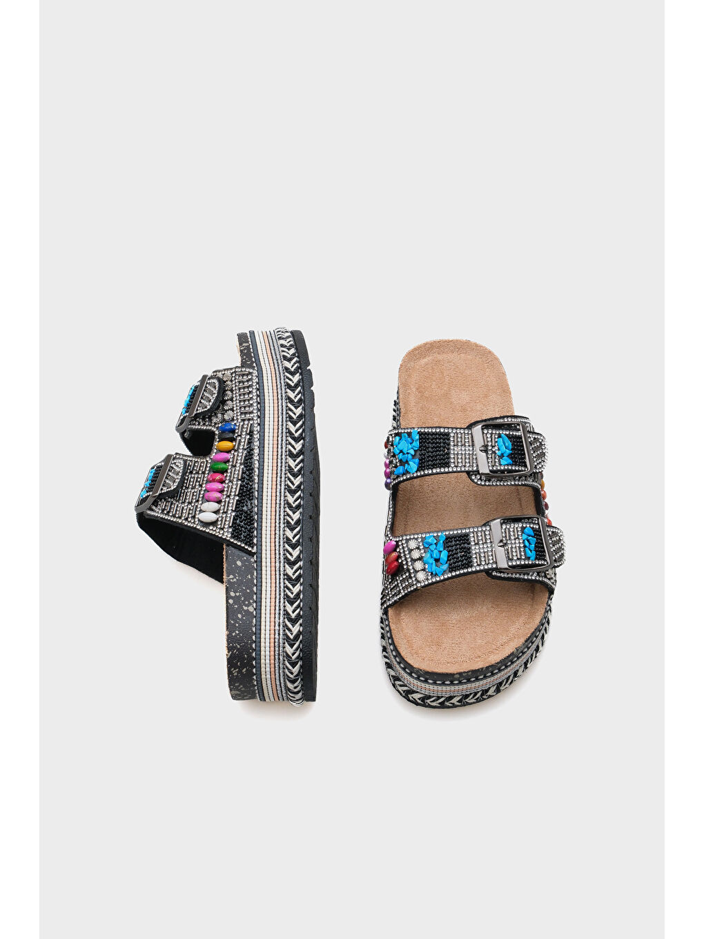 Siyah Alyson Taşlı Tokalı Düz Topuk Kadın Terlik-4