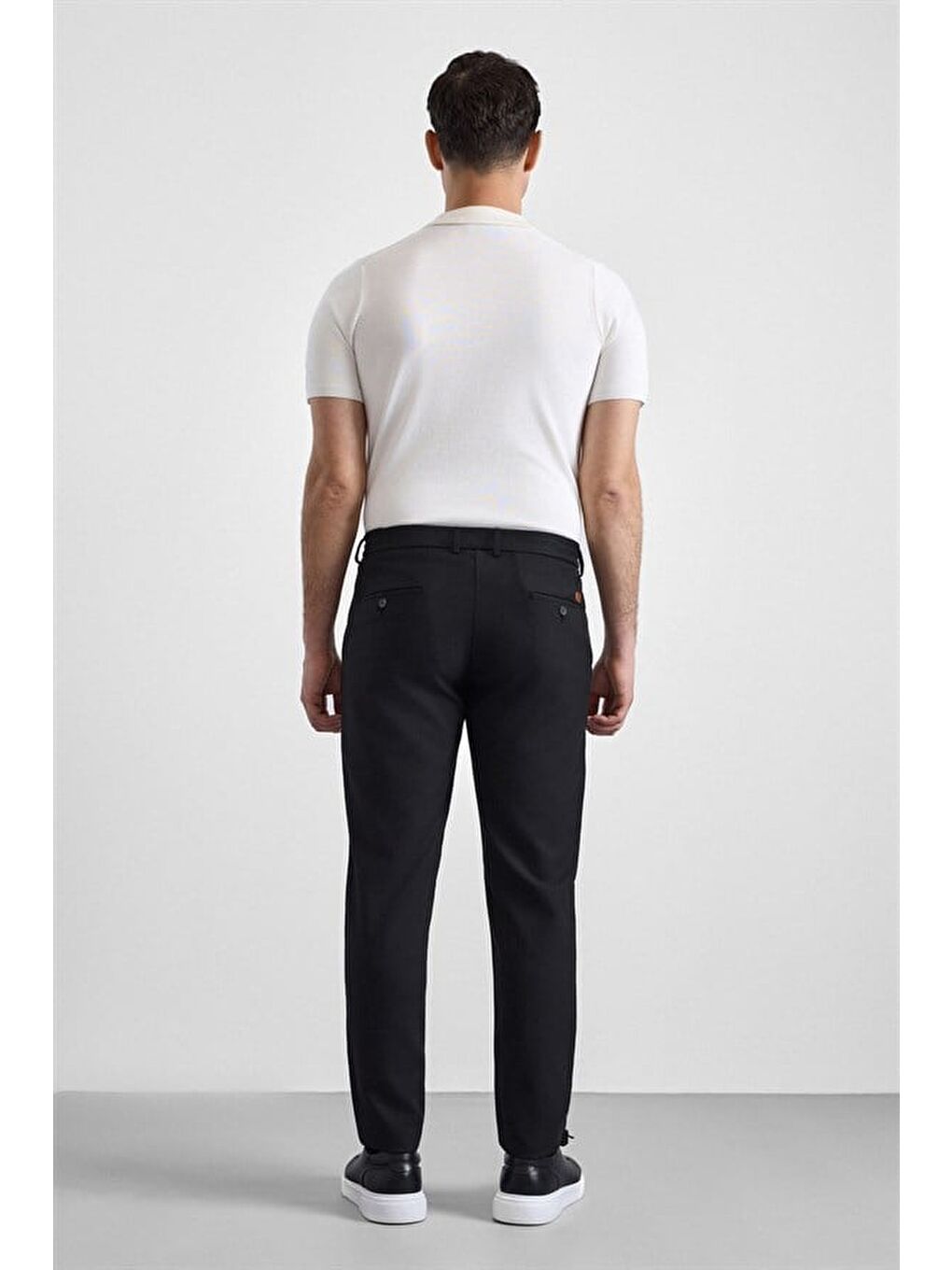 Siyah Slim Düz İnterlok Yarım Lastikli Rüzgar Geçirmez Jogger Pantolon-4