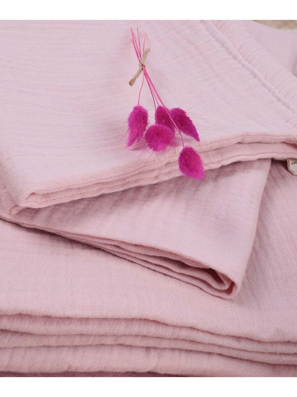 Keseli Müslin Nevresim Takımı 100X135 Cm +/ - 3Cm Çarşaf 120X150 Yastık 35X45 Cm Pudra Pembe-1