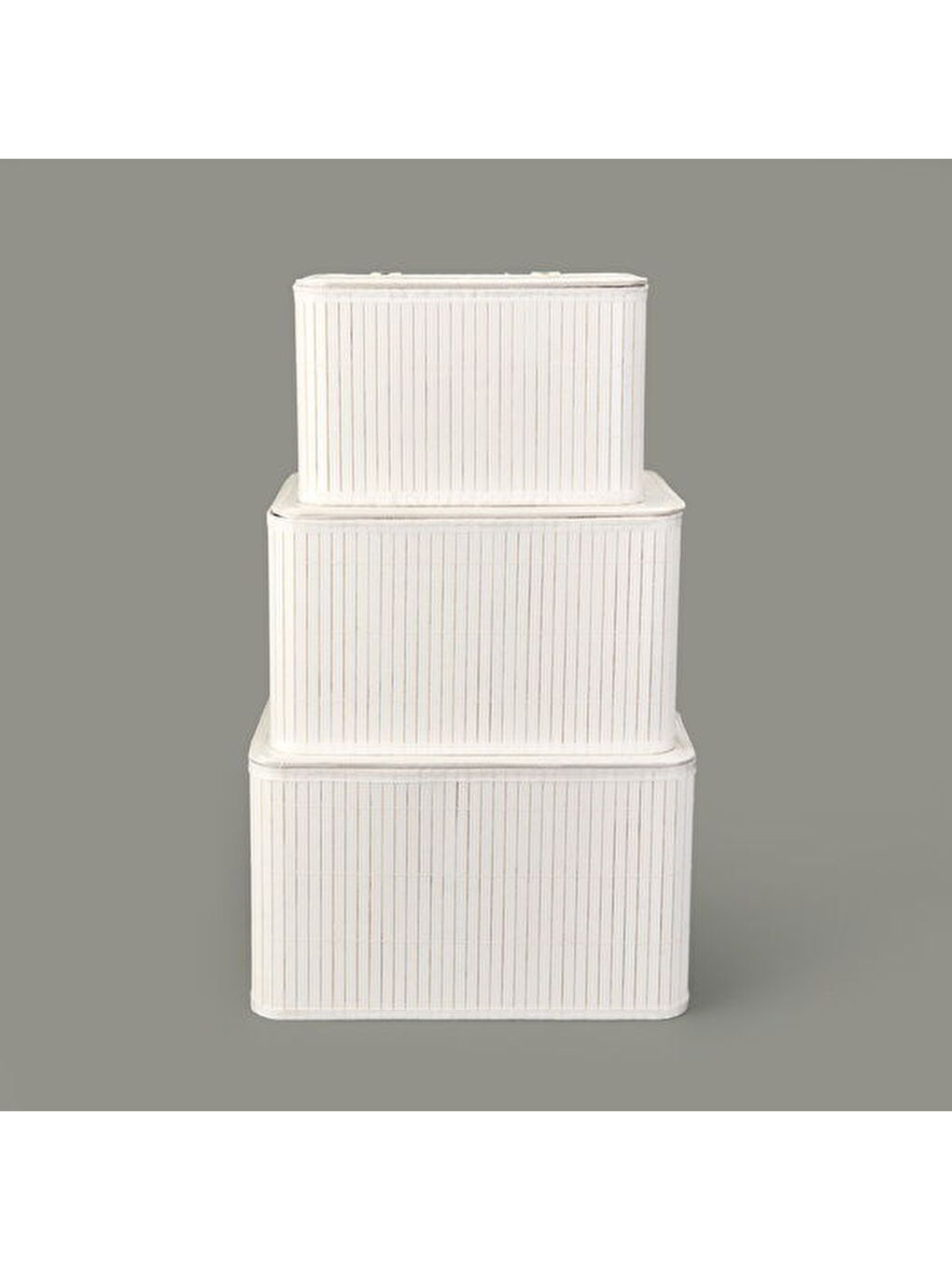 3'lü Çok Amaçlı Kapaklı Dekoratif Sepet - Beyaz