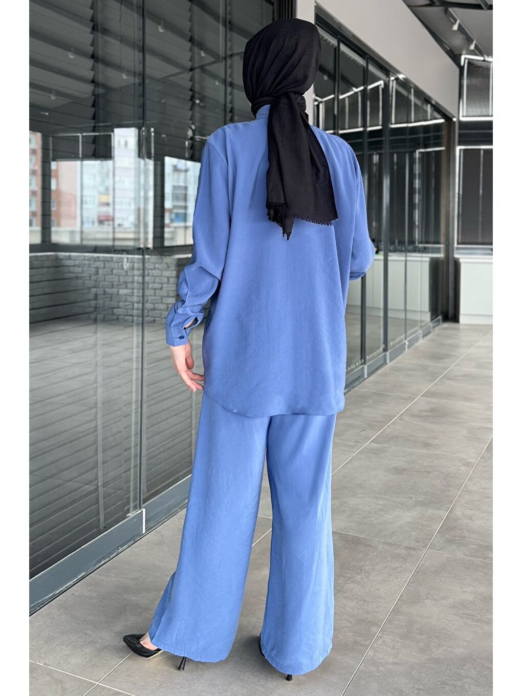 İndigo Kadın Fiyonk Detaylı Tesettür Gömlek Pantolon İkili Takım-7