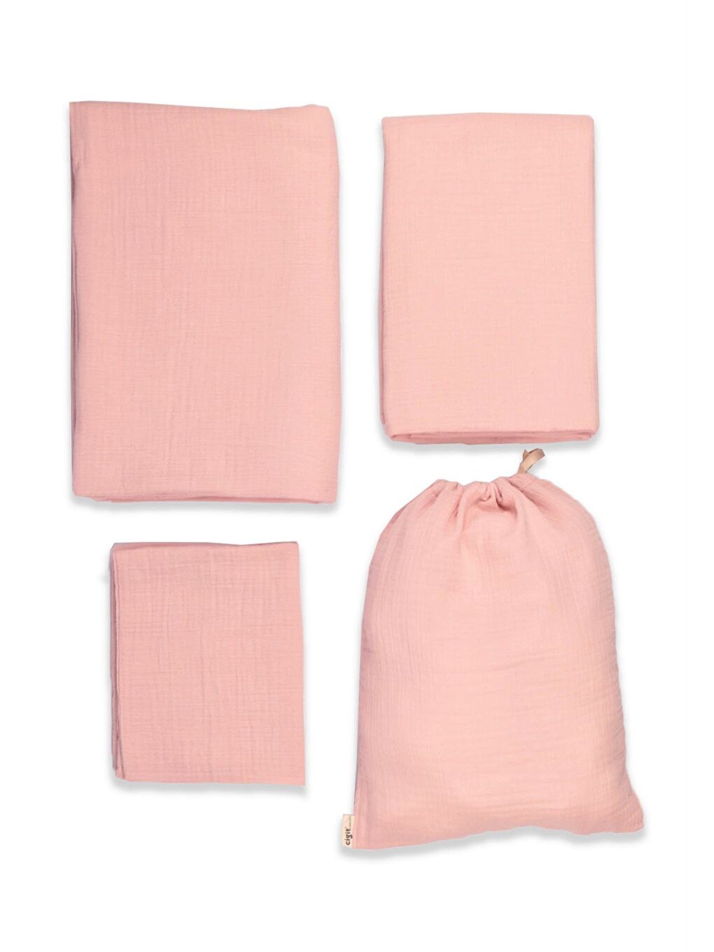 Keseli Müslin Nevresim Takımı 100X135 Cm +/ - 3Cm Çarşaf 120X150 Yastık 35X45 Cm Pudra Pembe-3