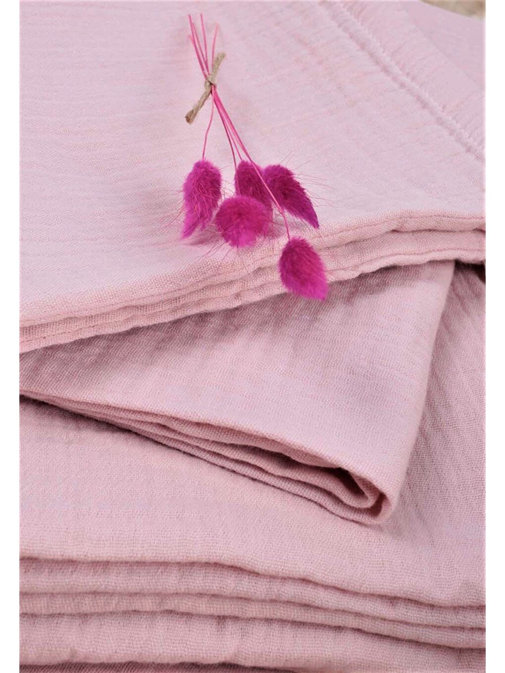 Keseli Müslin Nevresim Takımı 100X135 Cm +/ - 3Cm Çarşaf 120X150 Yastık 35X45 Cm Pudra Pembe-4