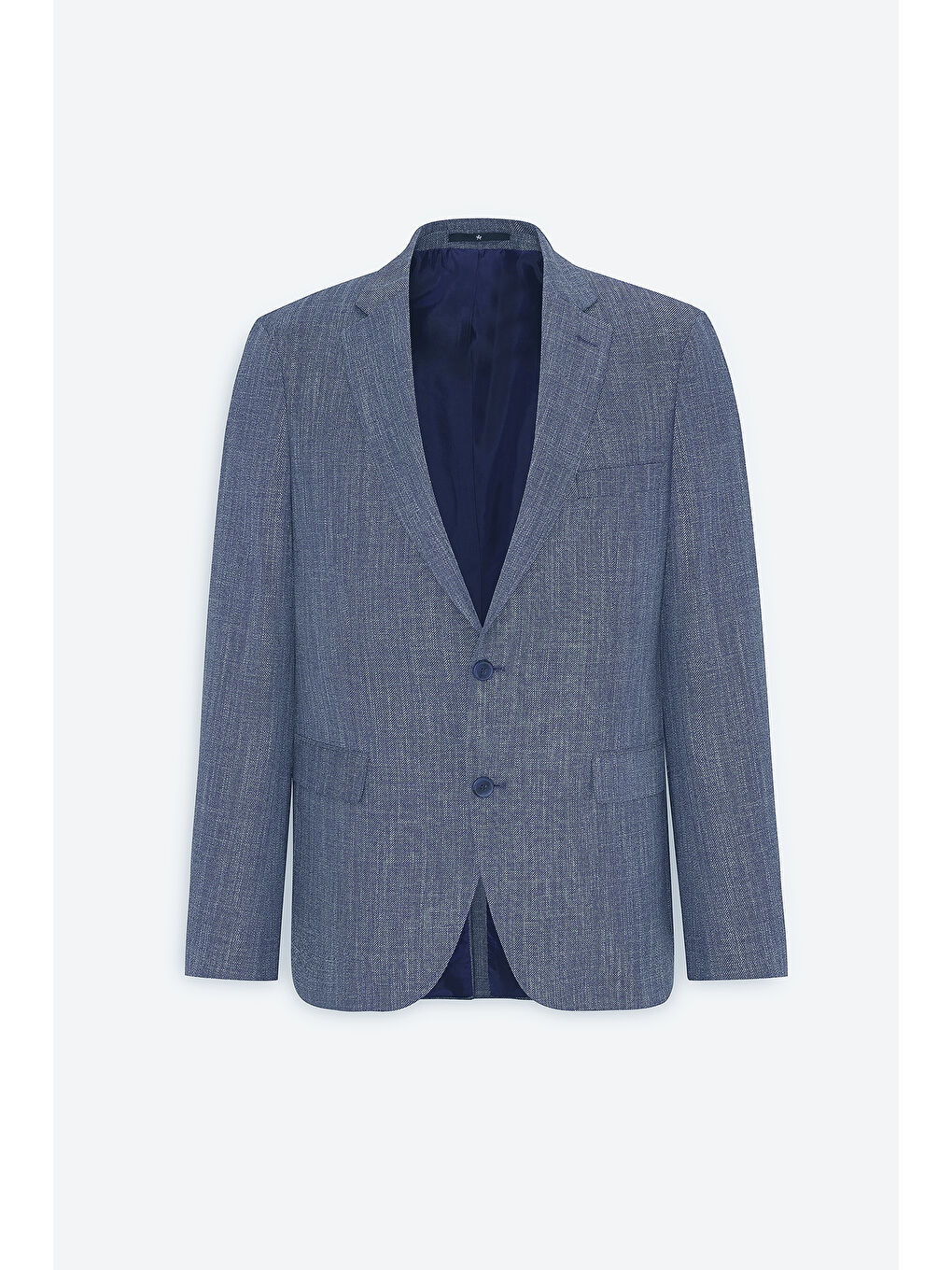 Erkek Lacivert Comfort Fit Rahat Kesim Mono Yaka Diagonal Desenli Blazer Ceket-5