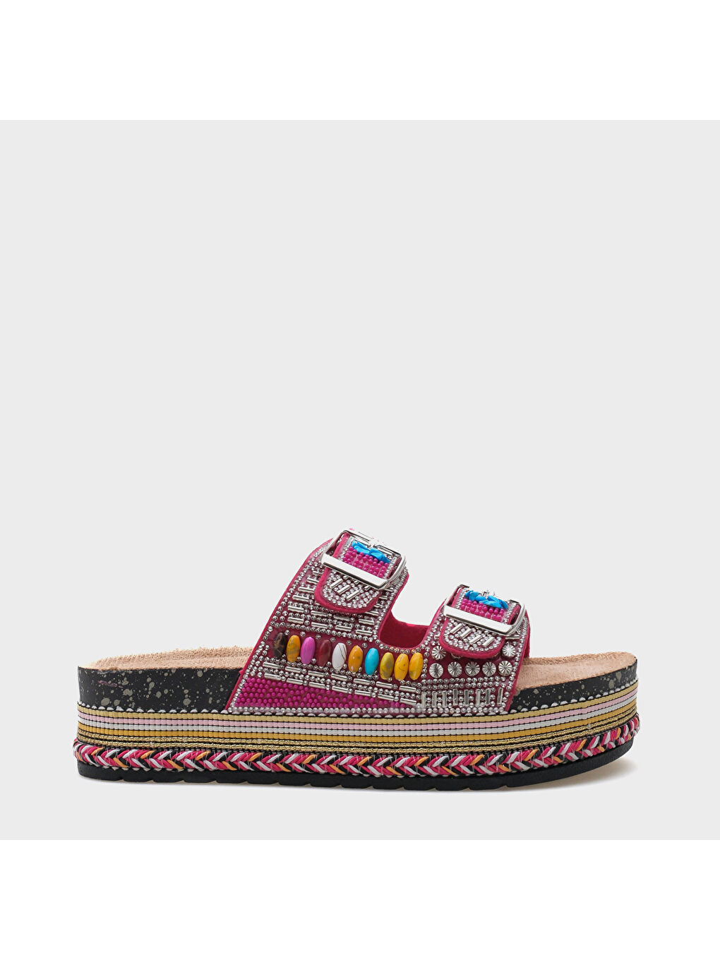 Fuşya Alyson Taşlı Tokalı Düz Topuk Kadın Terlik