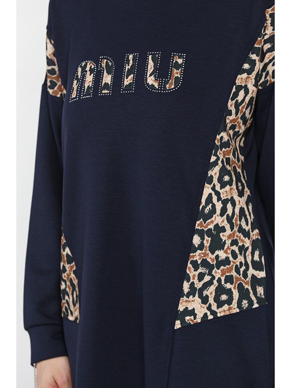 Lacivert Leopar Desenli Büyük Beden Tunik Pantolon Tesettür İkili Takım-6