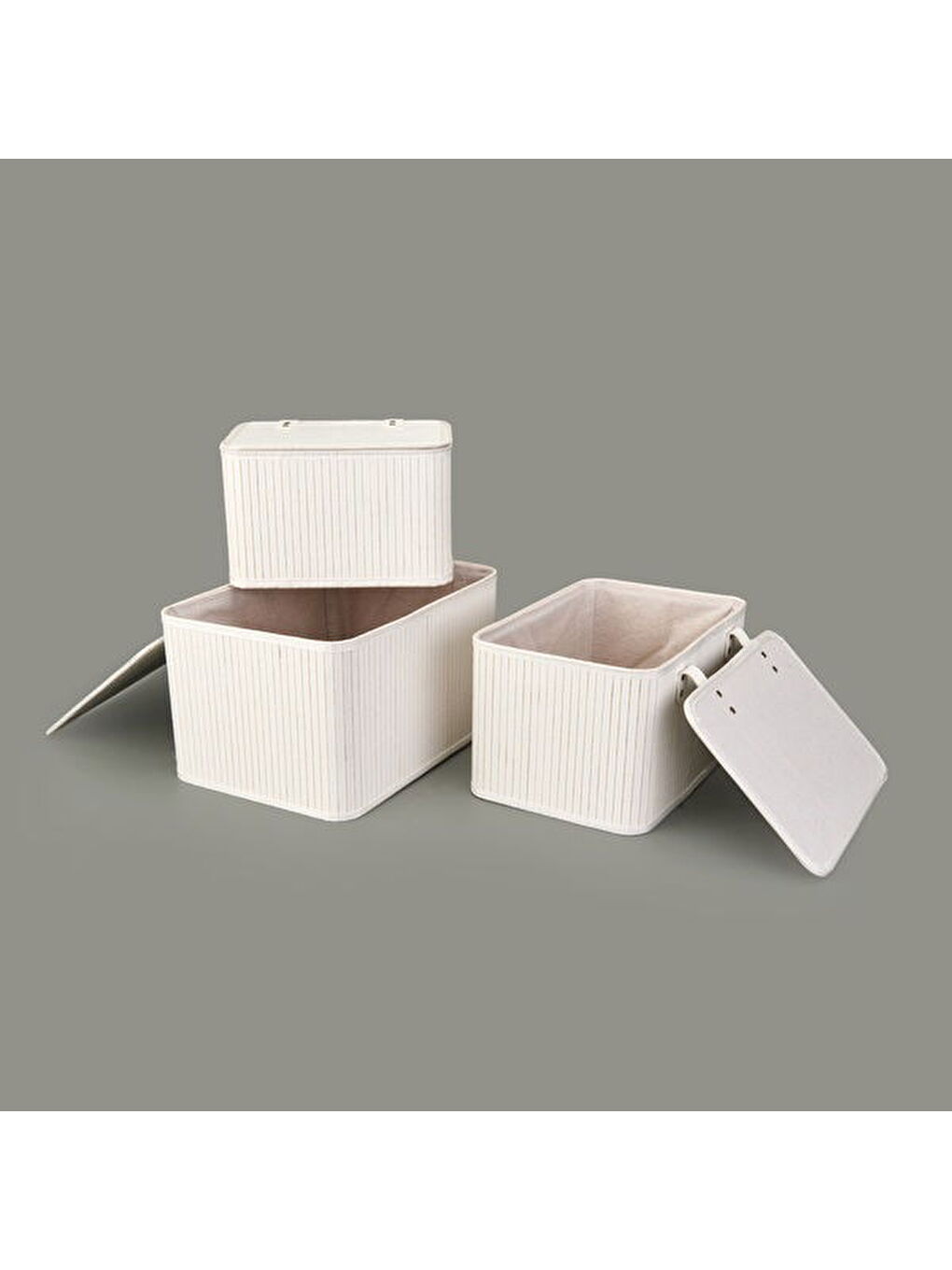 3'lü Çok Amaçlı Kapaklı Dekoratif Sepet - Beyaz-1