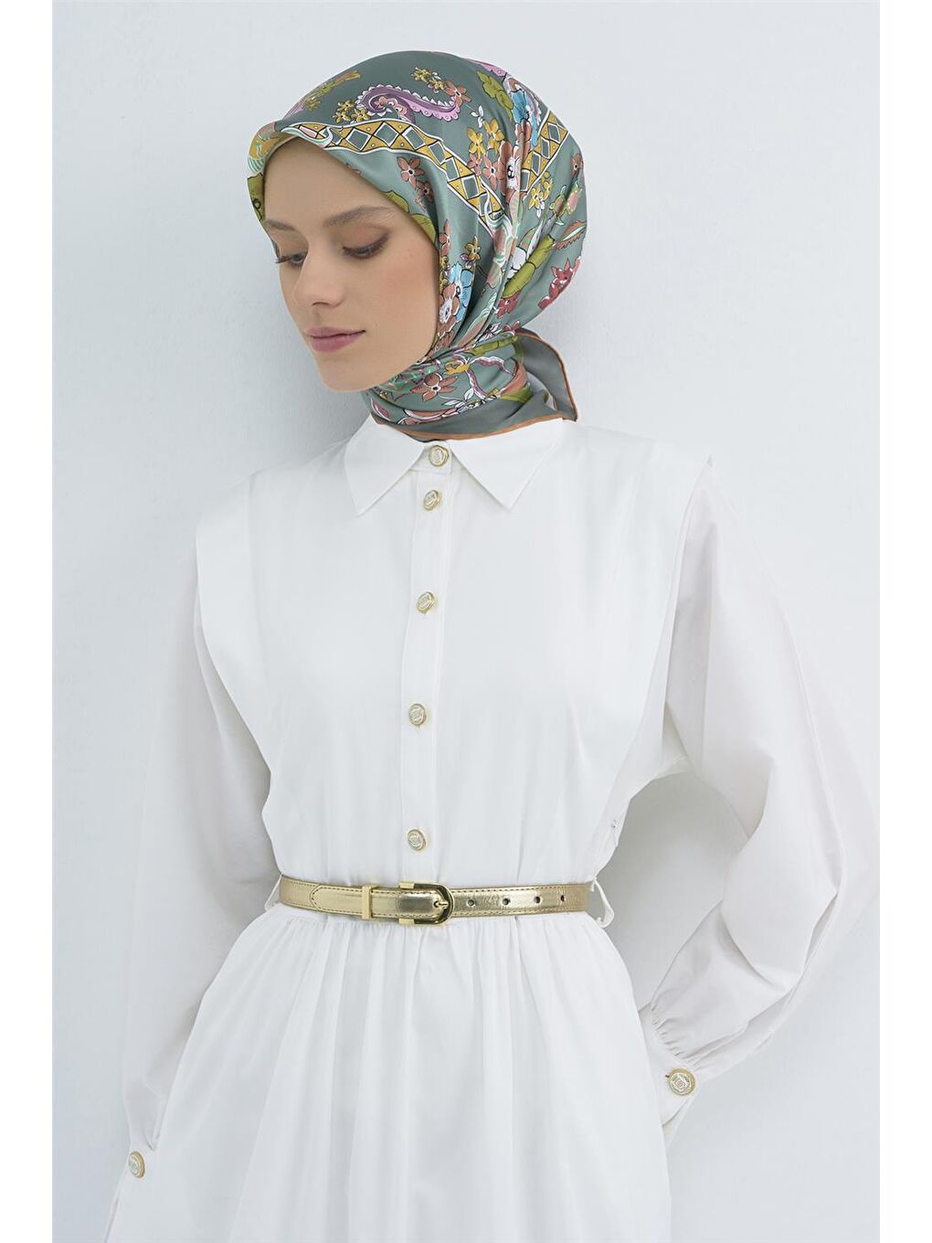 Yeşil Saf İpek Twill Eşarp 9535D 53