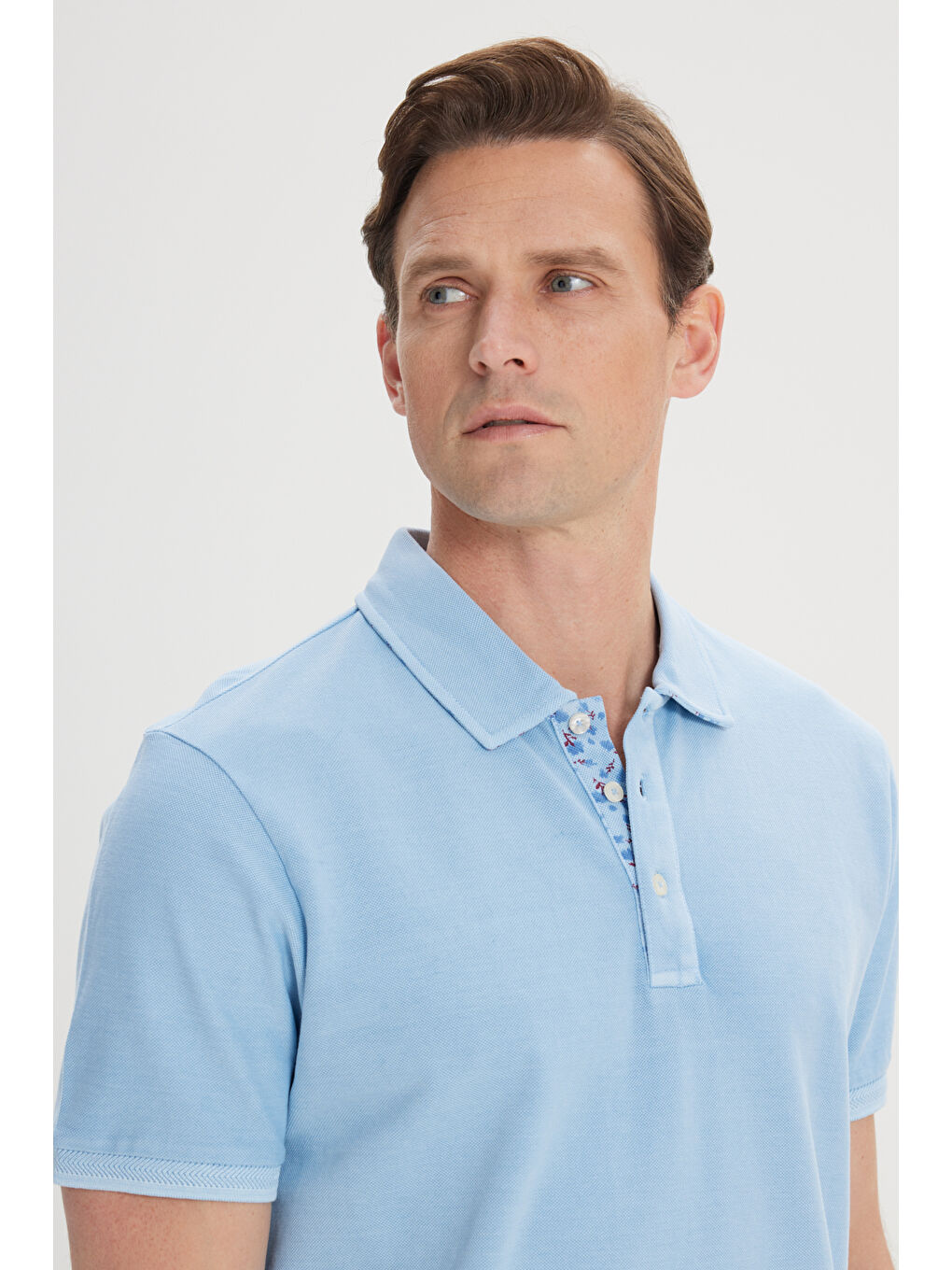 Erkek Açık Mavi Slim Fit Dar Kesim %100 Pamuk Polo Yaka Tişört-3