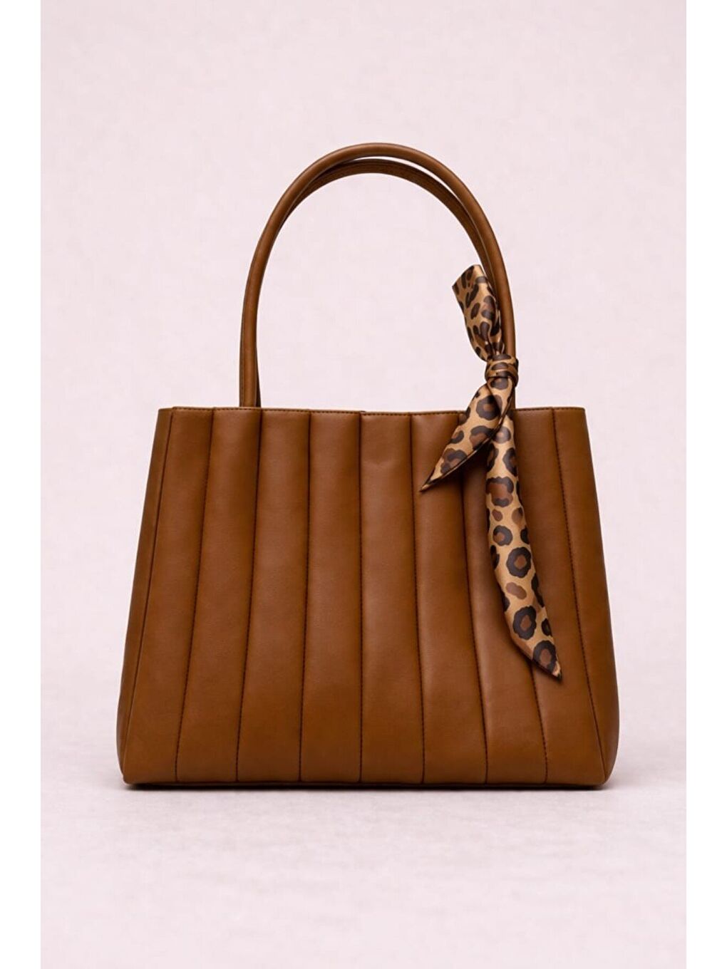 Kahverengi Kadın Piliseli Omuz Çantası ve Cüzdan Seti - Desenli Eşarp Detaylı El ve Kol Çantası 12678-1