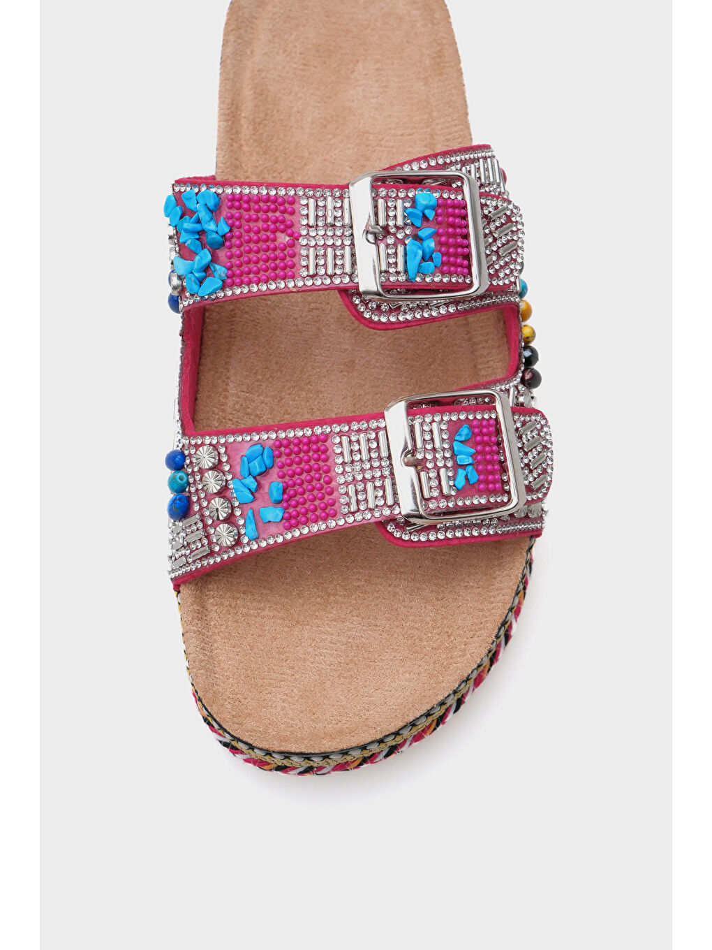 Fuşya Alyson Taşlı Tokalı Düz Topuk Kadın Terlik-2