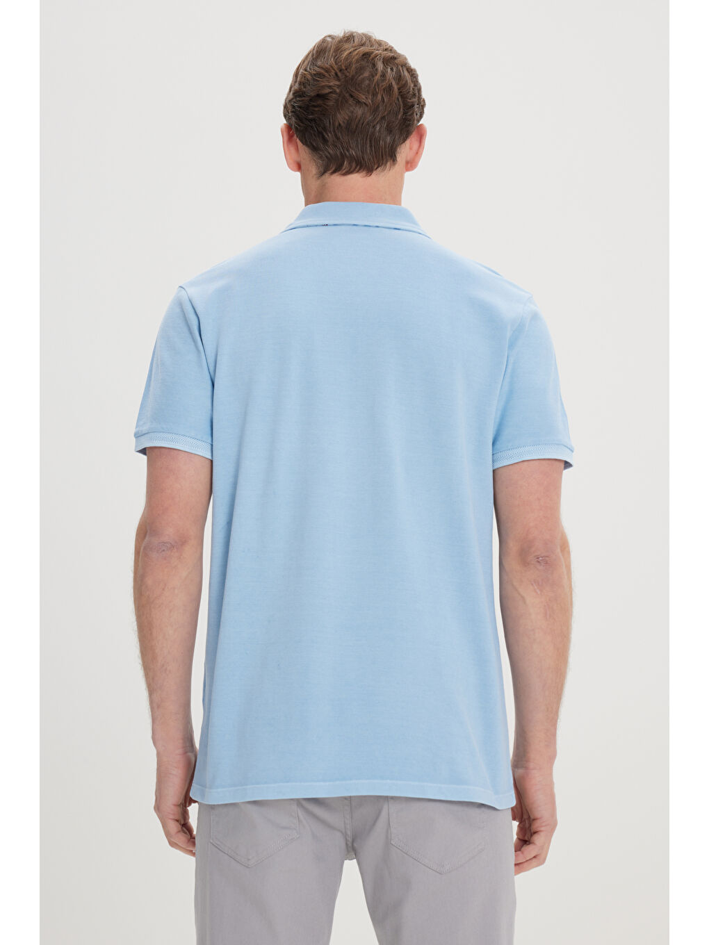 Erkek Açık Mavi Slim Fit Dar Kesim %100 Pamuk Polo Yaka Tişört-4