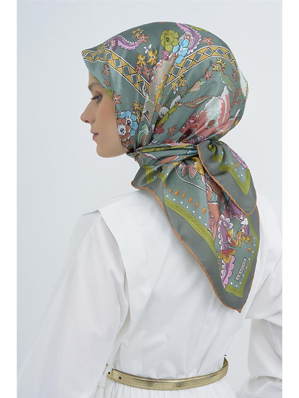 Yeşil Saf İpek Twill Eşarp 9535D 53-2