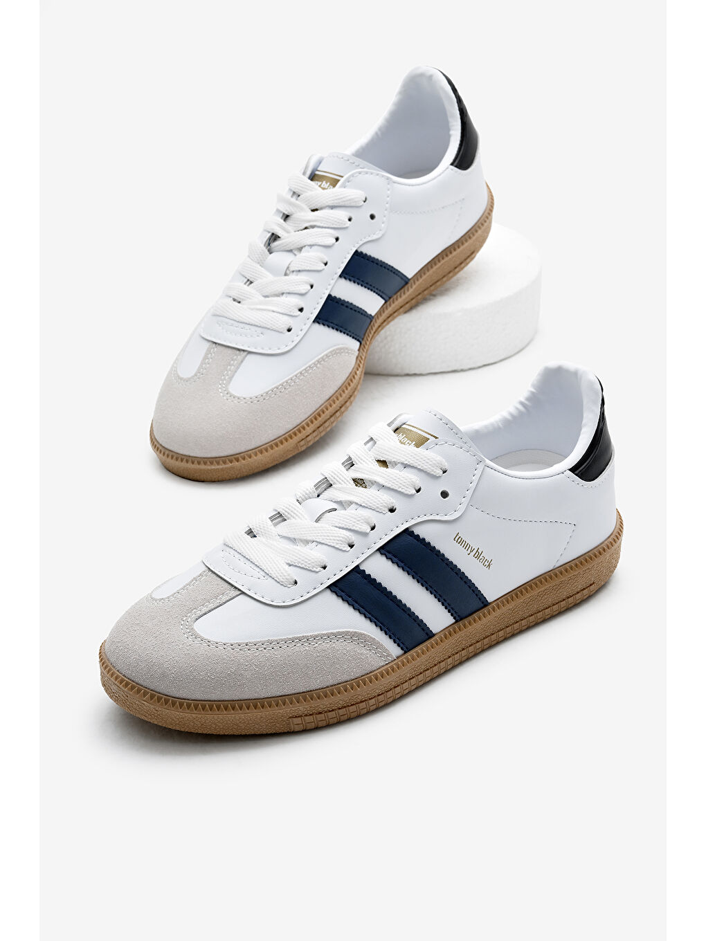 Unisex Beyaz Lacivert Termo Taban Yanı Şeritli Bağcıklı Spor Ayakkabı