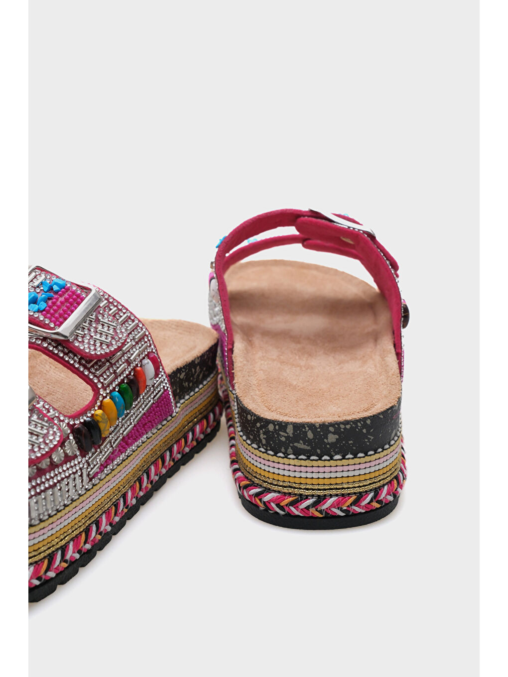 Fuşya Alyson Taşlı Tokalı Düz Topuk Kadın Terlik-3