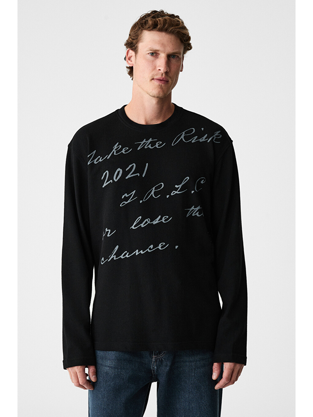 Scrıptlet Erkek %100 Organik Pamuklu Baskılı Bisiklet Yakalı Oversize Siyah T-shirt-1