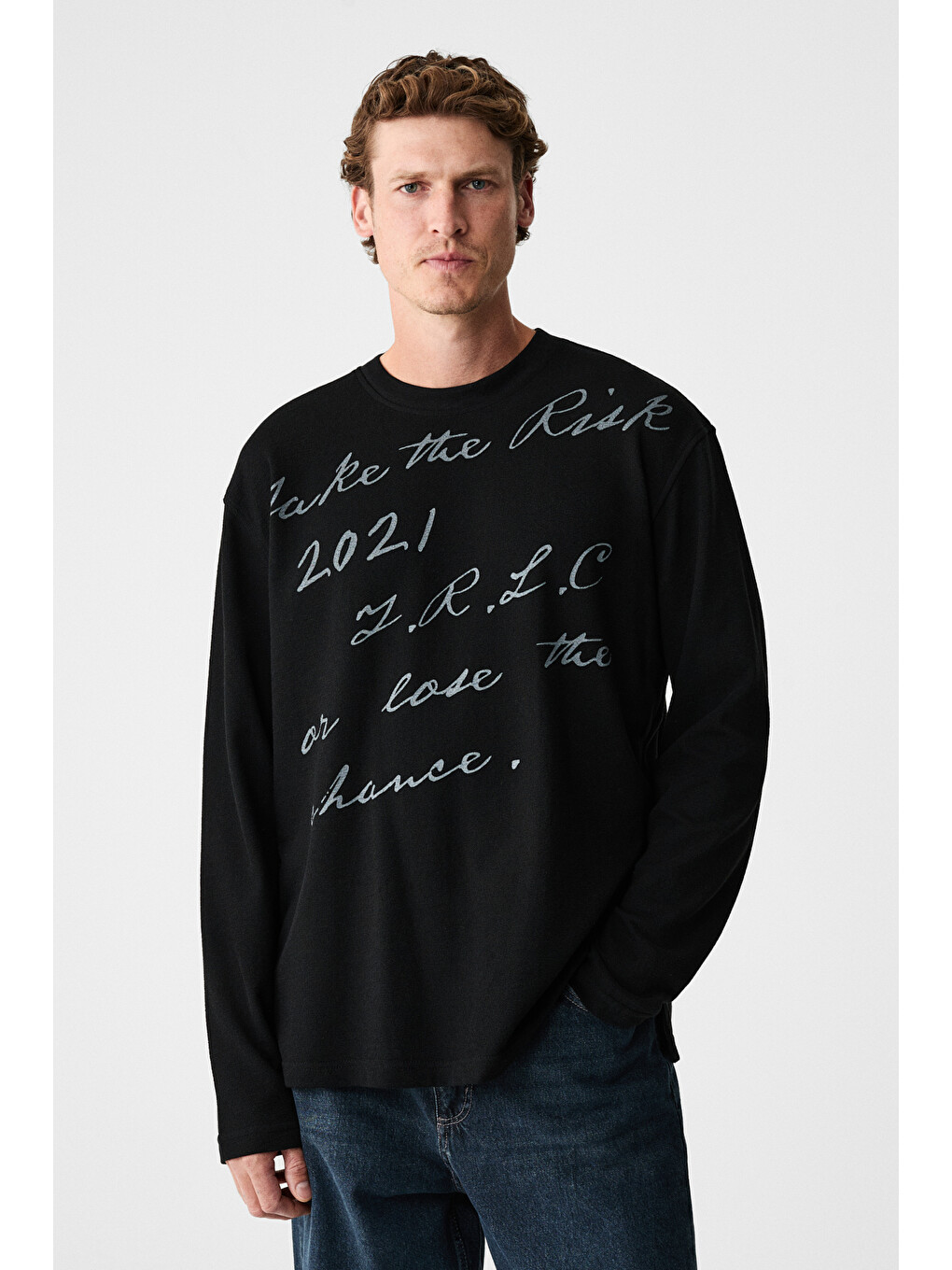 Scrıptlet Erkek %100 Organik Pamuklu Baskılı Bisiklet Yakalı Oversize Siyah T-shirt-2