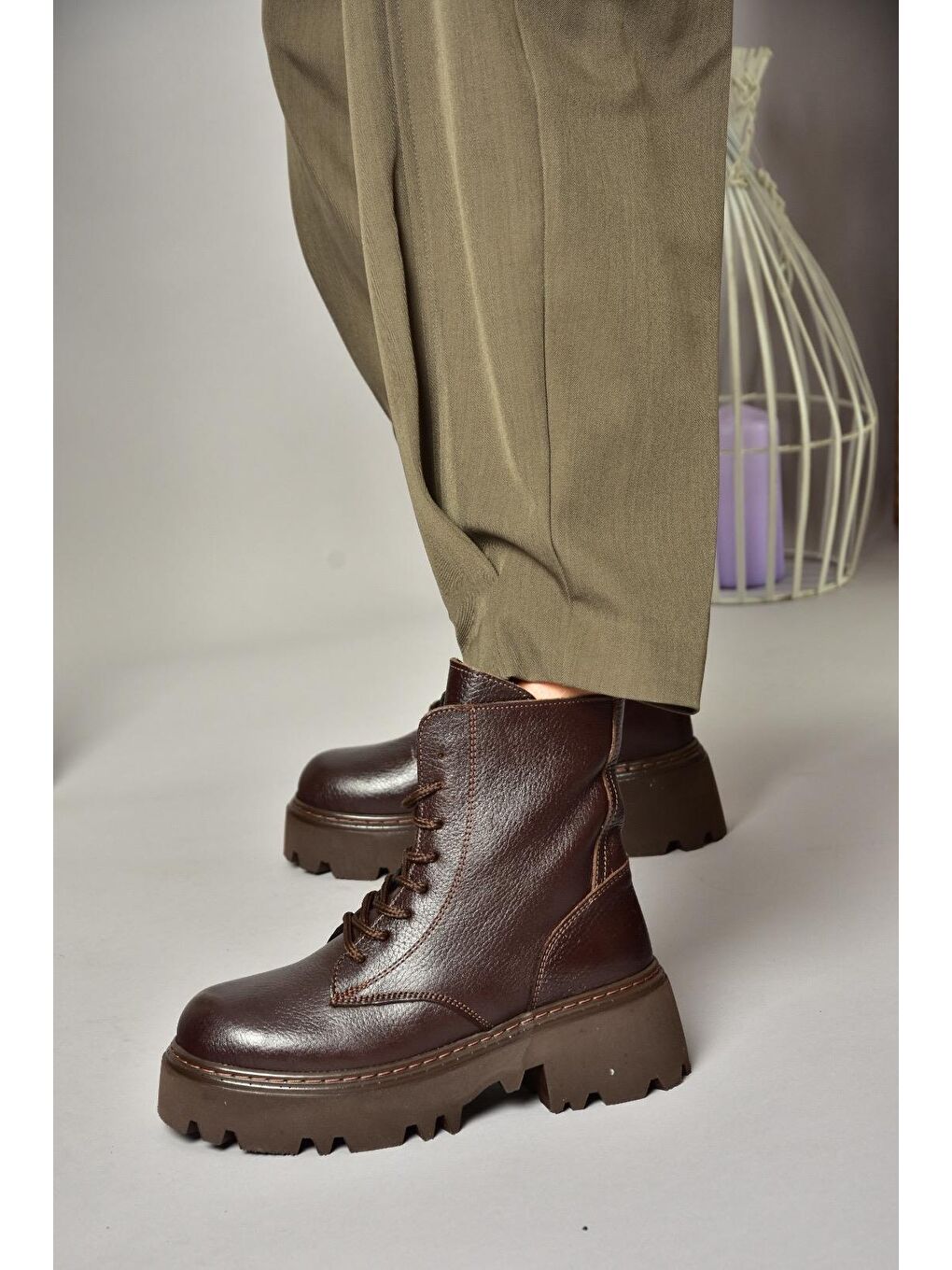 T3801700 Kahverengi Hakiki Deri Kadın Bot-2