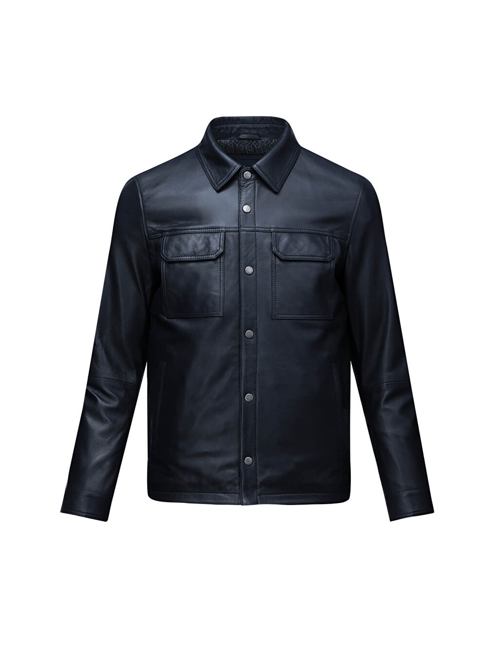 Lacivert Regular Fit Bebe Yaka 100% Hakiki Deri Mont