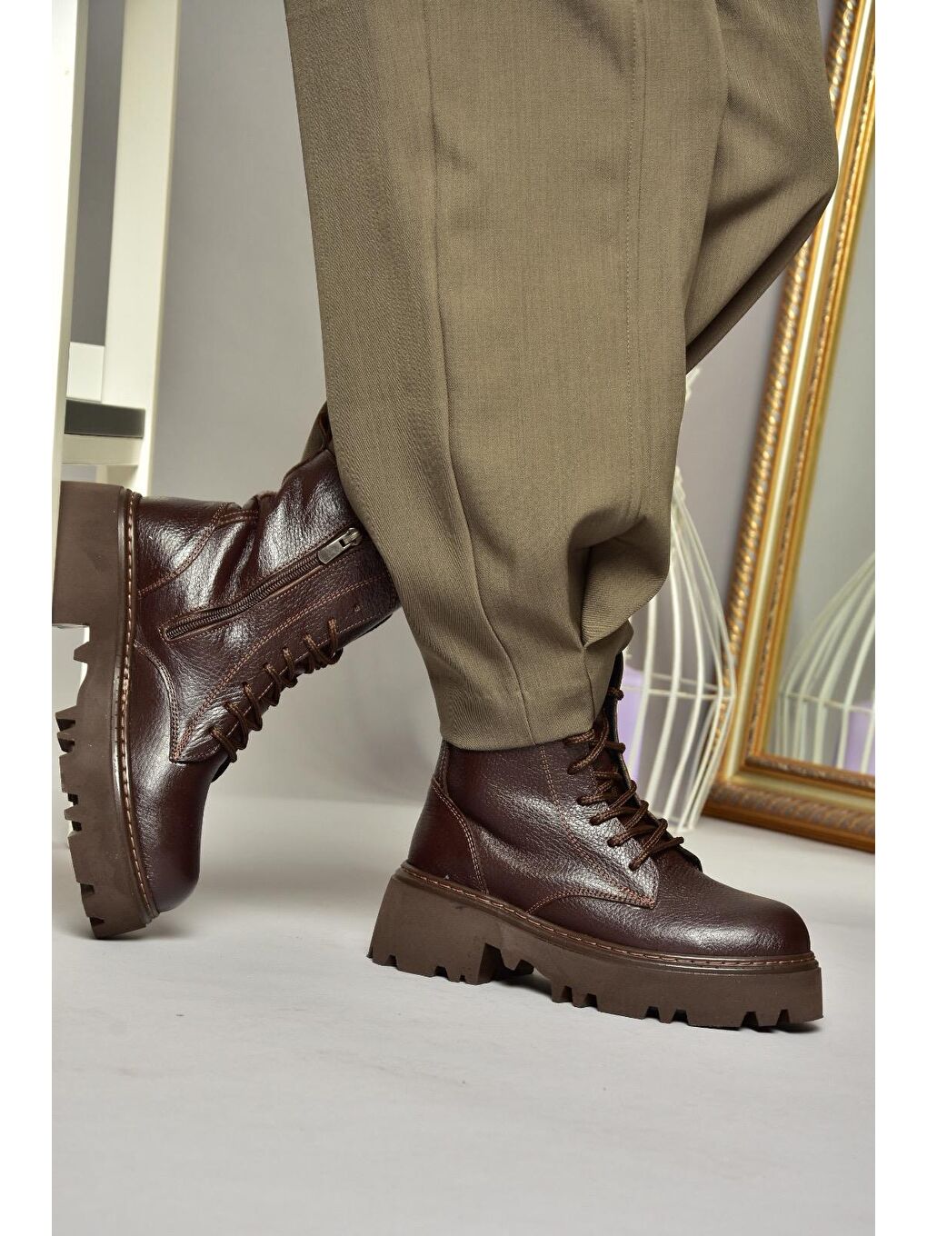 T3801700 Kahverengi Hakiki Deri Kadın Bot-3