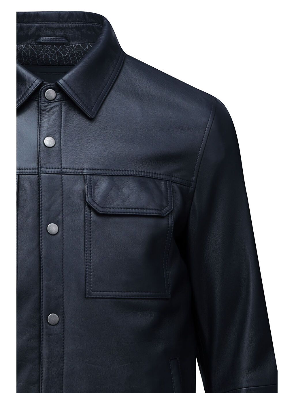 Lacivert Regular Fit Bebe Yaka 100% Hakiki Deri Mont-1