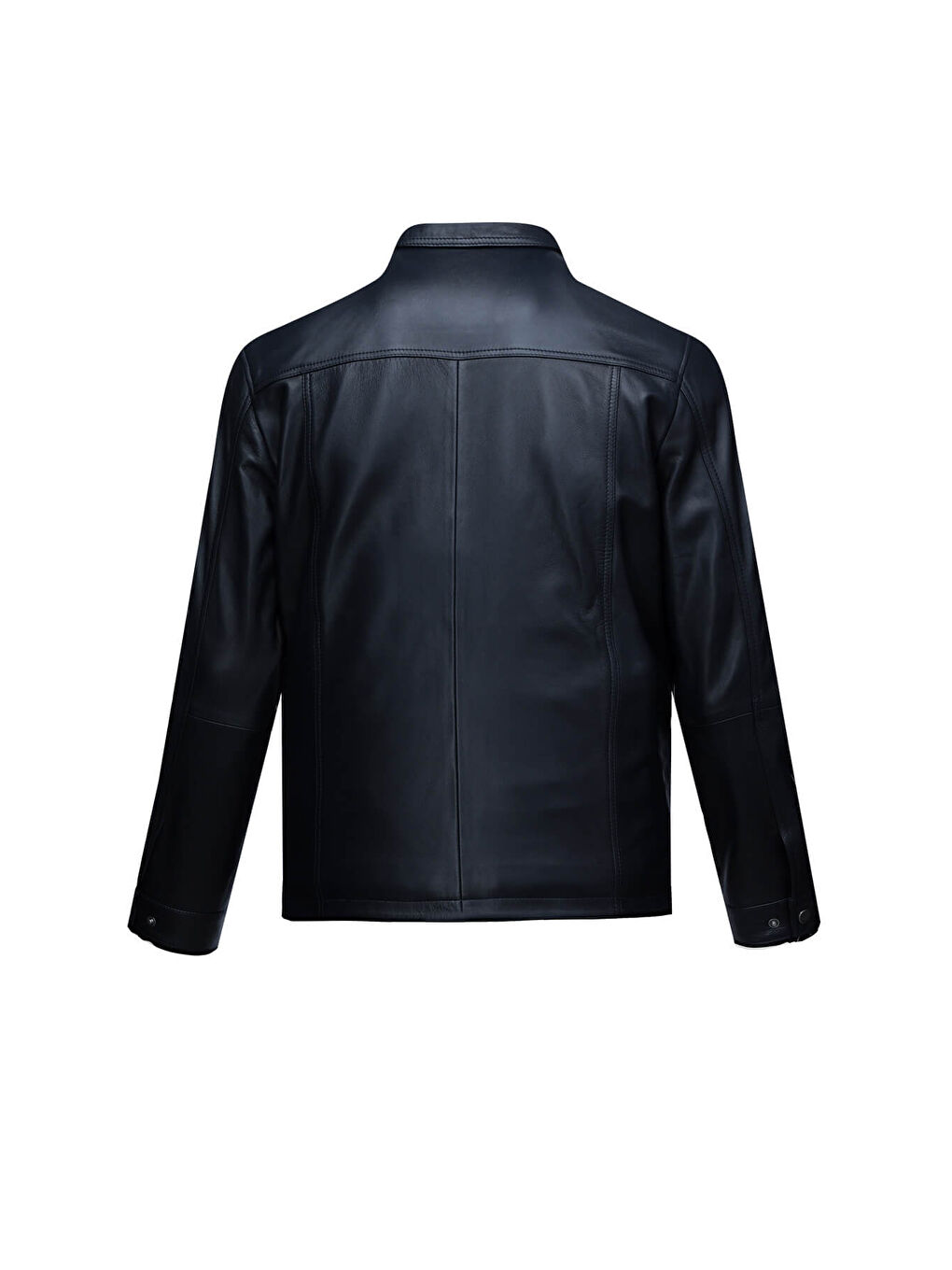 Lacivert Regular Fit Bebe Yaka 100% Hakiki Deri Mont-2