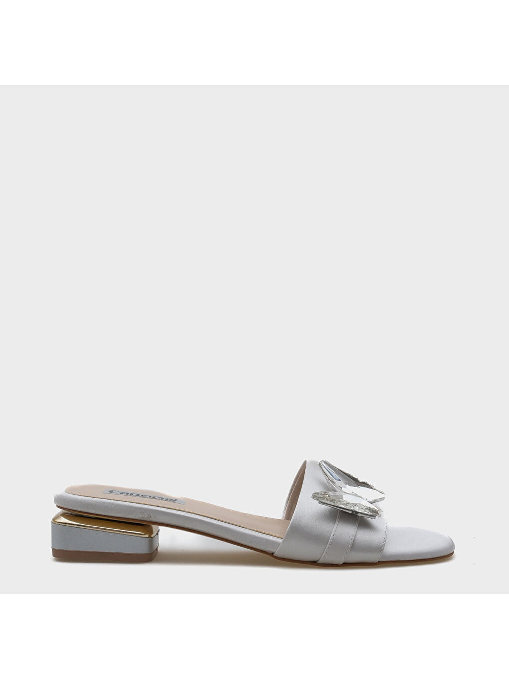 Gri Ariela Yuvarlak Küt Burunlu Taşlı Kelebek Tokalı Kadın Kısa Topuklu Terlik-1